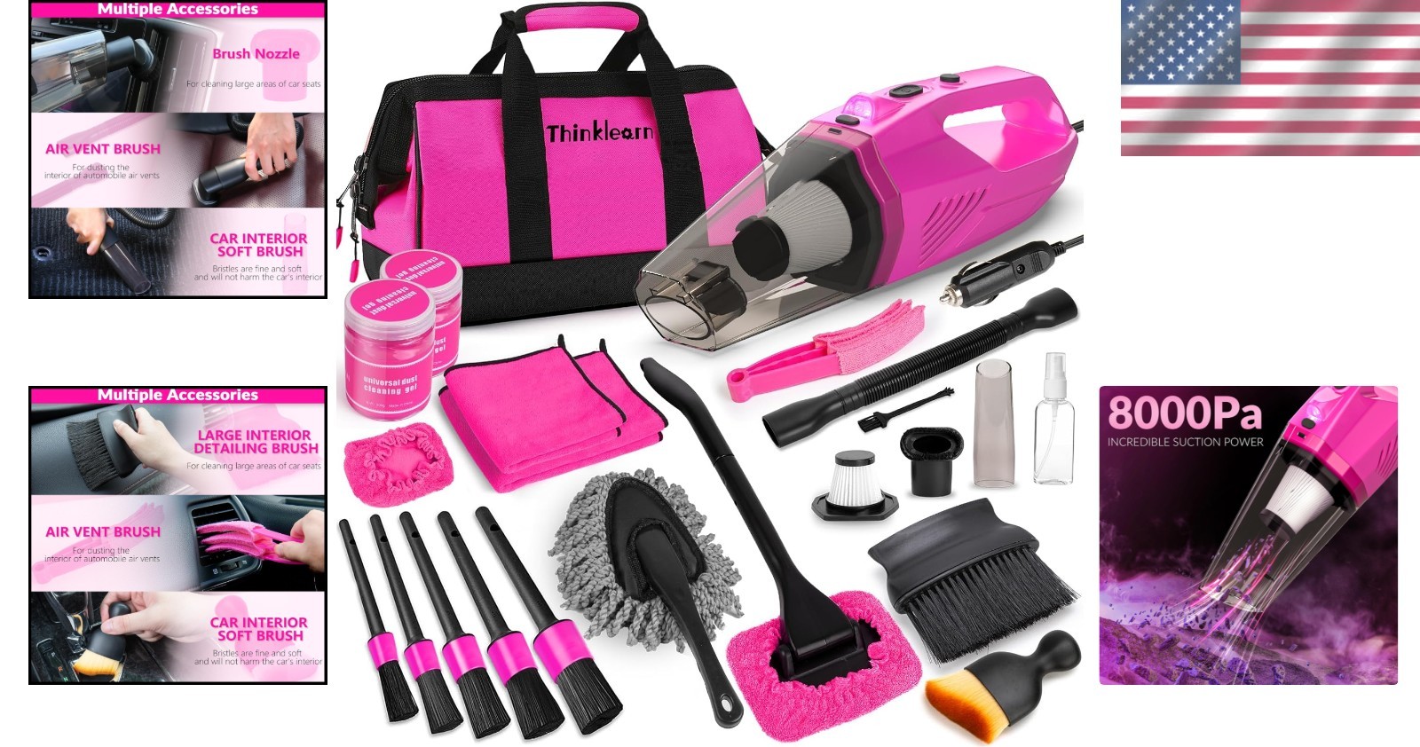 High Power Car Vacuum with 7Pcs Detailing Brush Set