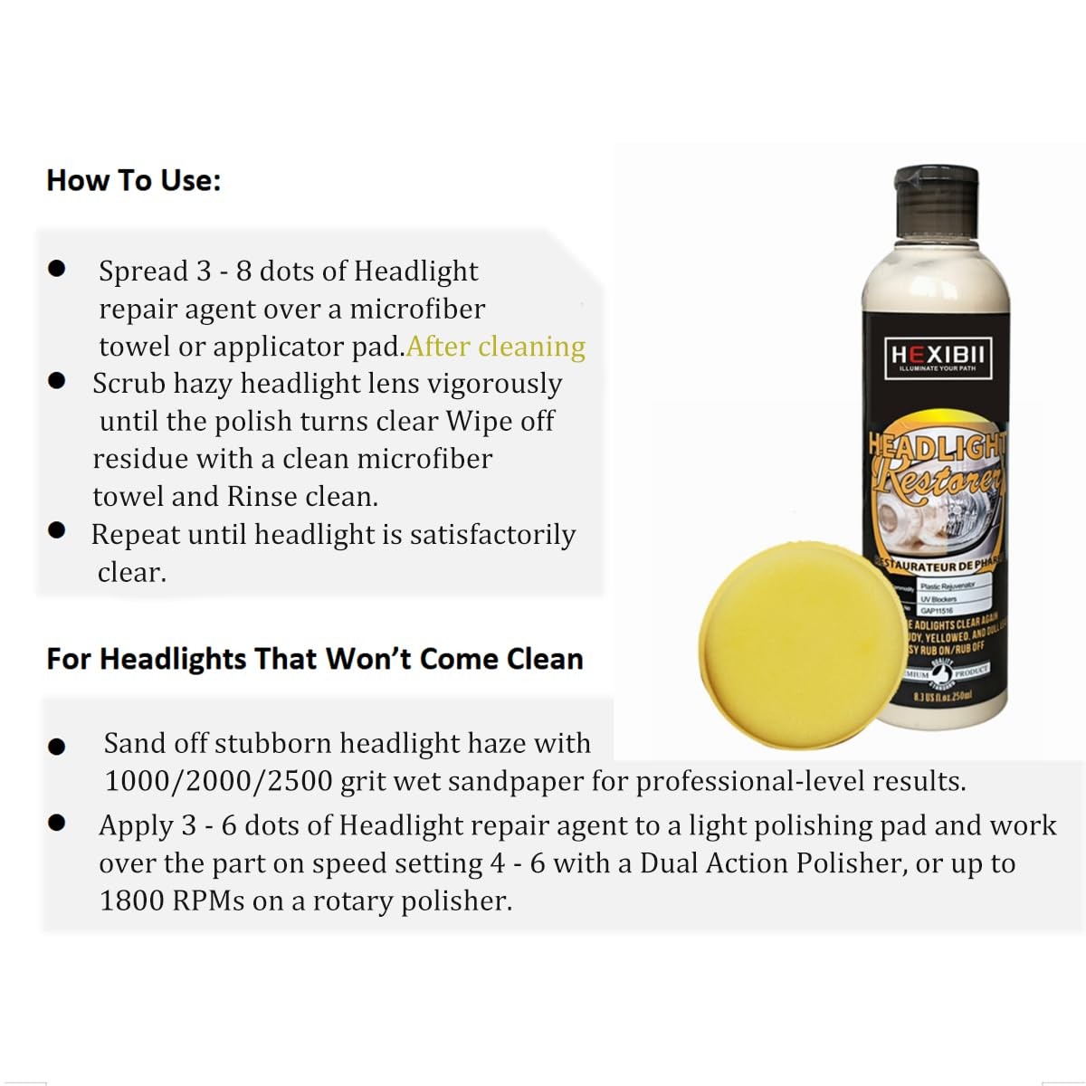 HEXIBII Car Headlight Restore and Cleaner, Removes Dullness, Yellowing and…