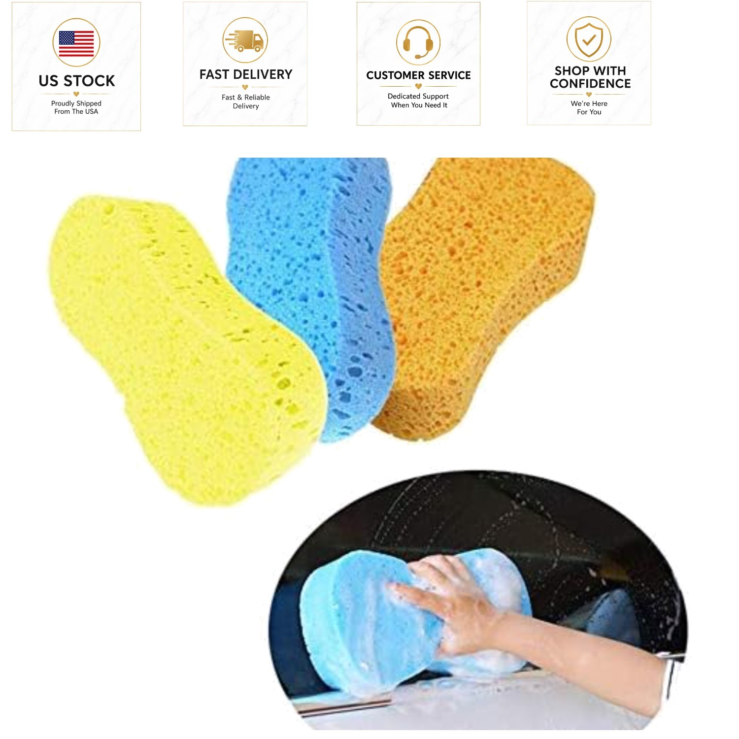 Durable 3-Pack Large Car Cleaning Sponges: Effortless Scrubbing for All Surfaces