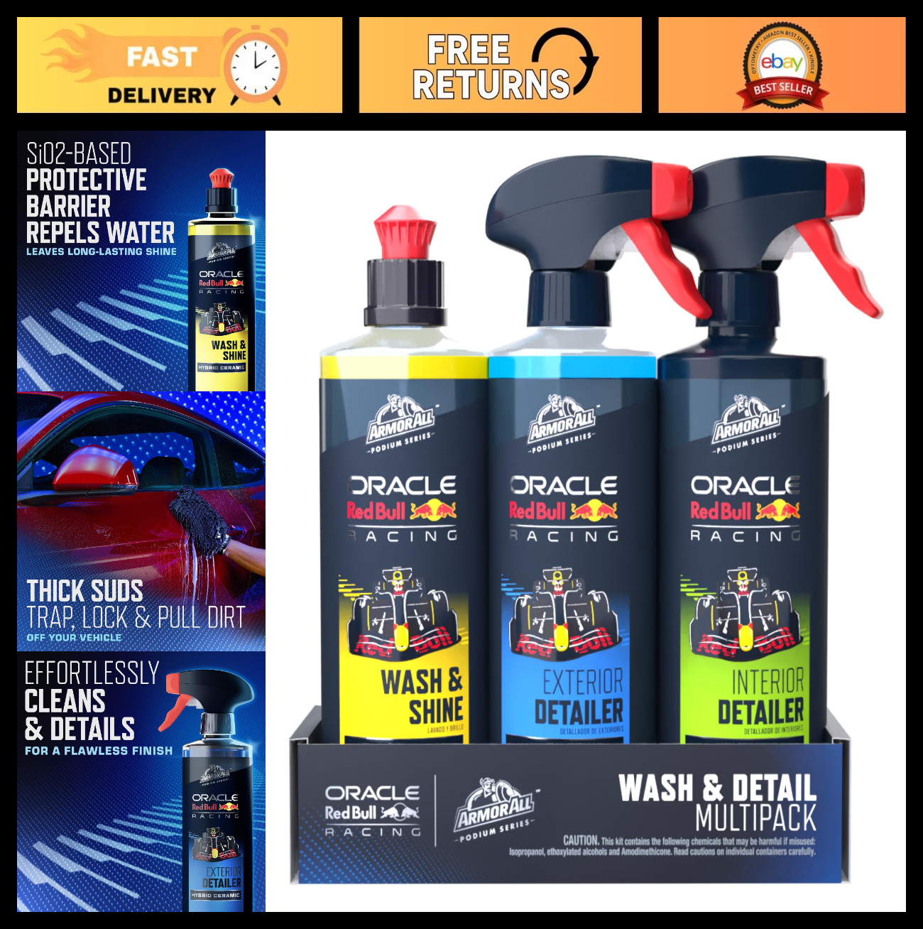 3-Piece Car Wash & Detail Kit – Hybrid Ceramic Wash, Interior/Exterior Cleaner,