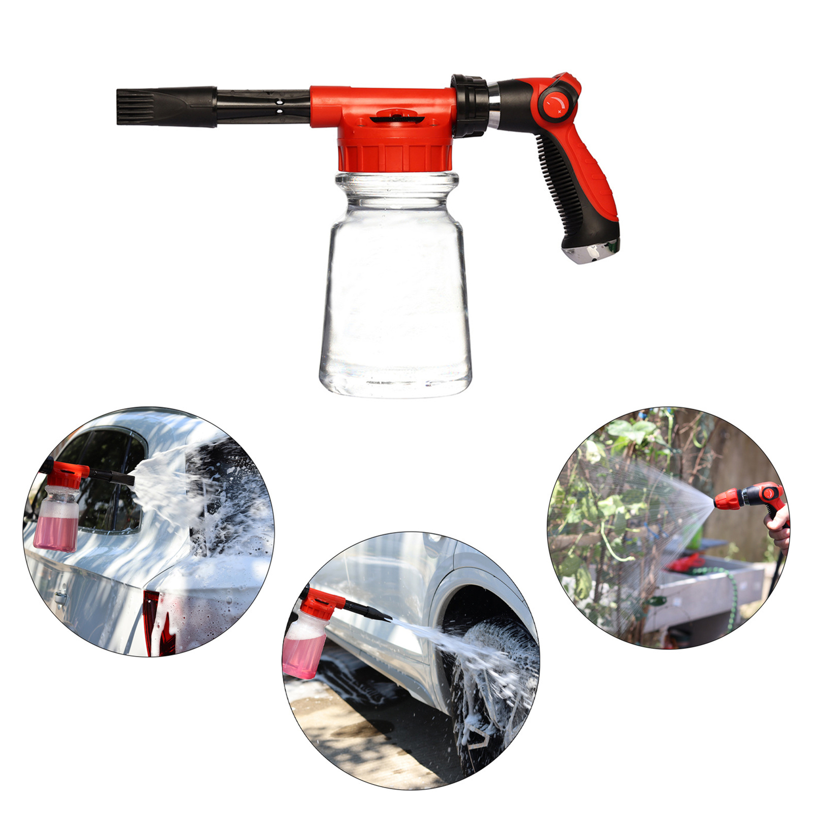 Car Wash Foam with 1L Transparent Bottle Nozzle Connector Foam Y9P9