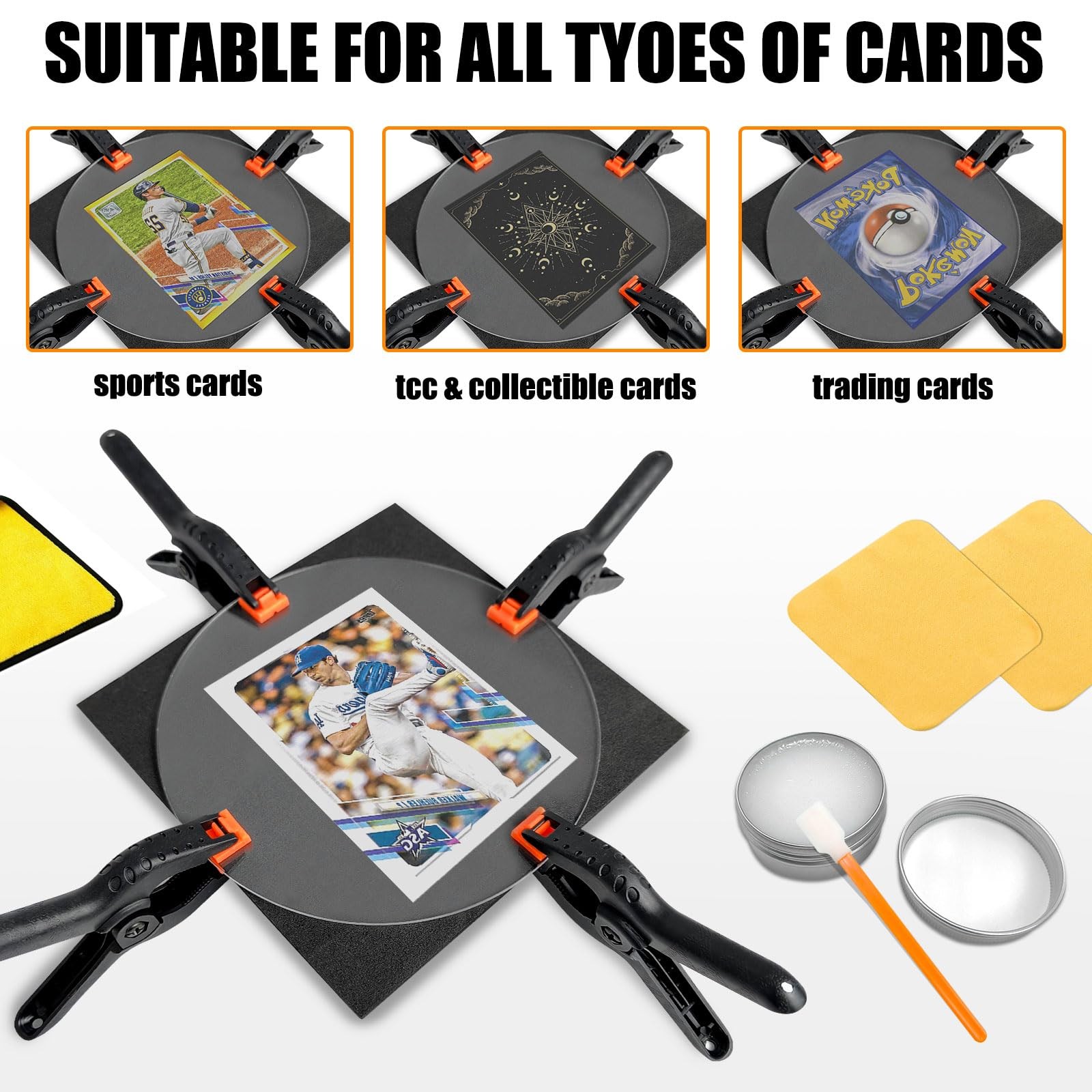 COARVXA 267 Pcs Card Care Clean Kit,Trading Card Cleaning Kit with Fixing Jig…