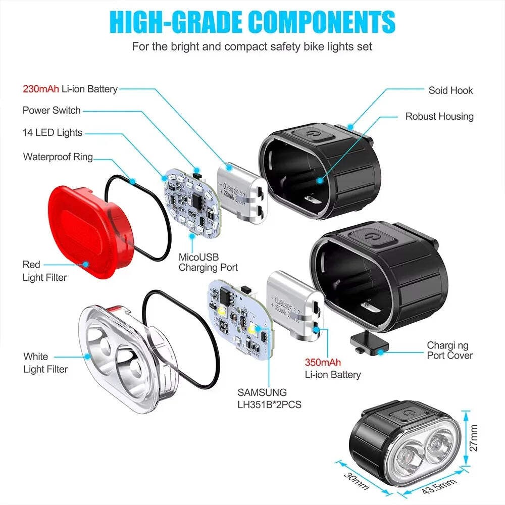 Cycling Bicycle Front Rear Light Set Bike USB Charge Headlight MTB