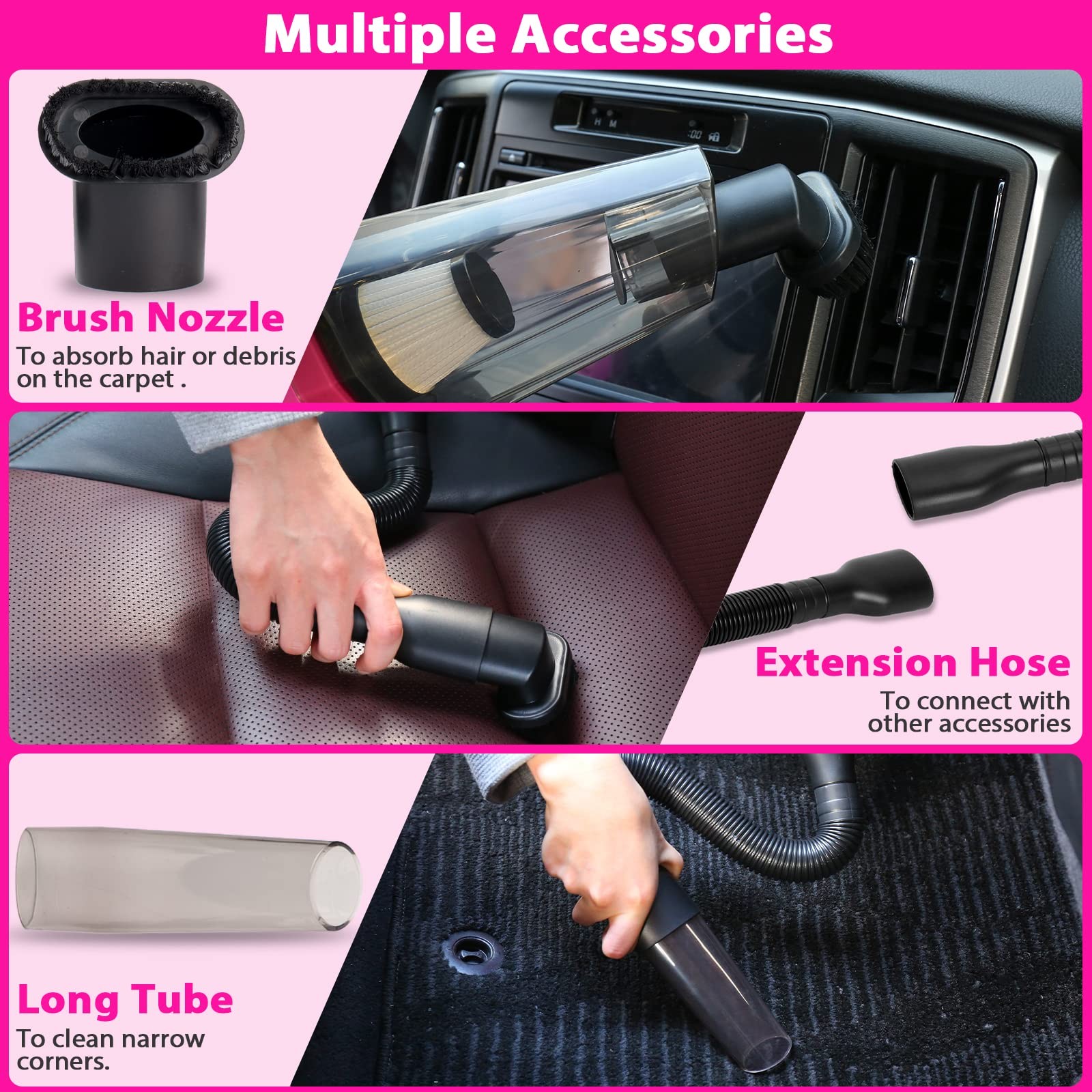 Cordless Handheld Vacuum 8000PA Car Detailing Kit Interior Cleaner Pink Cleaning