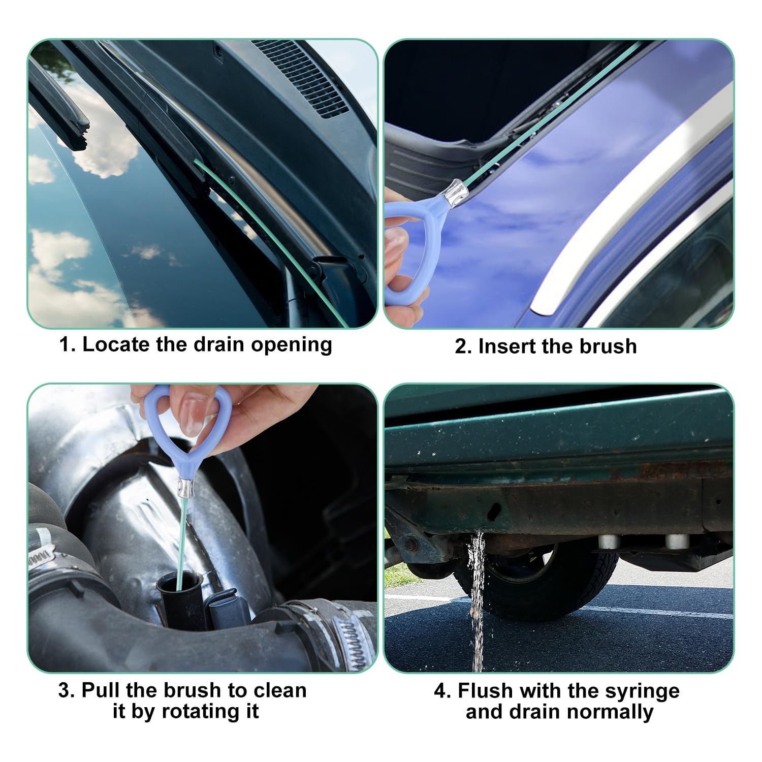 Sinbana 5pcs Sunroof Drain Cleaning Tools, green, silver, white, and black
