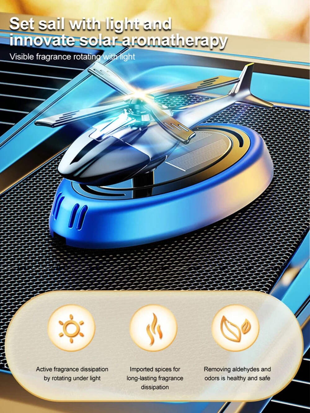 Solar Powered Rotation Helicopter Aromatherapy Car Air Freshener Alloy ABS SUV