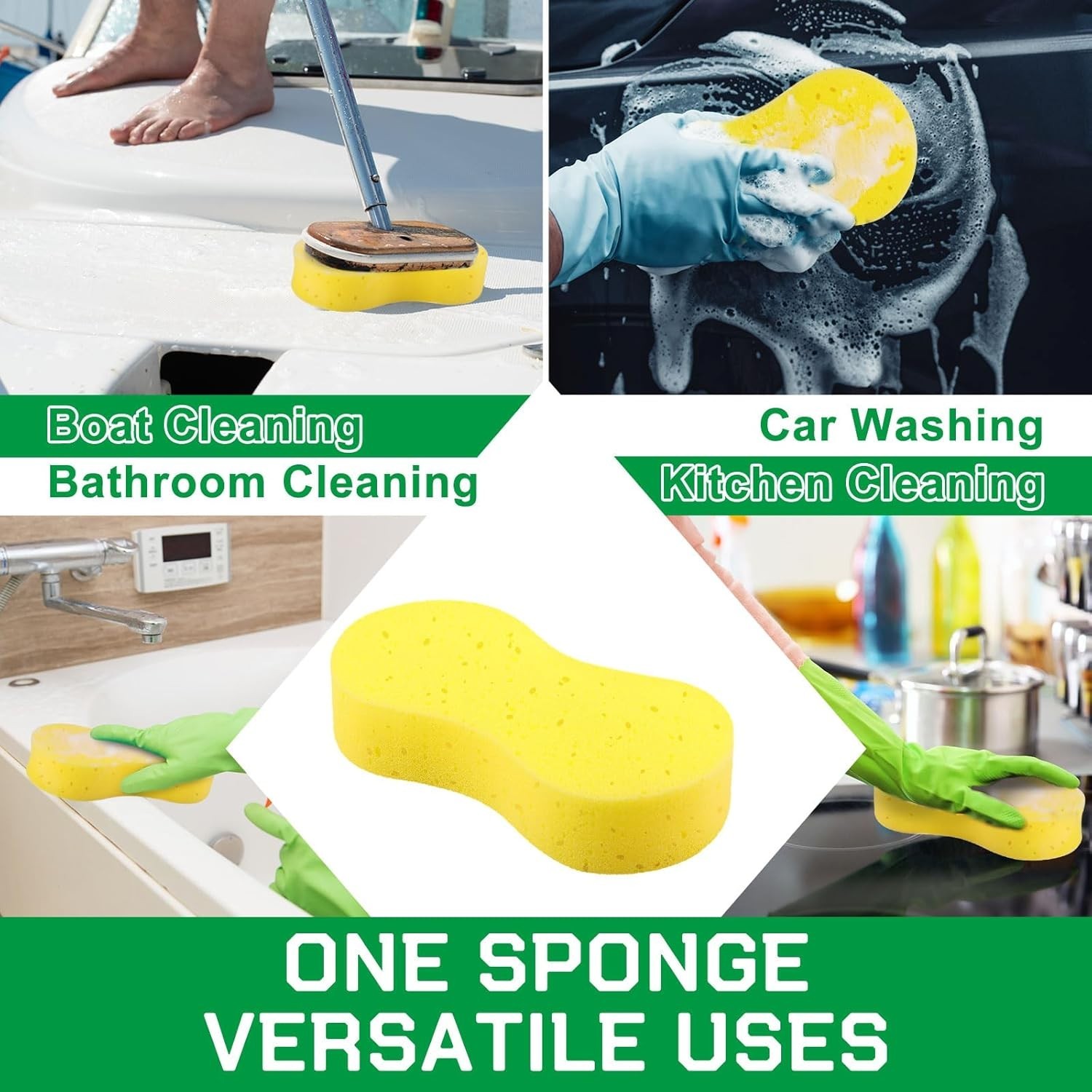 Bulk 60 Bright Yellow Multi Purpose Sponges for Car Cleaning Households and More