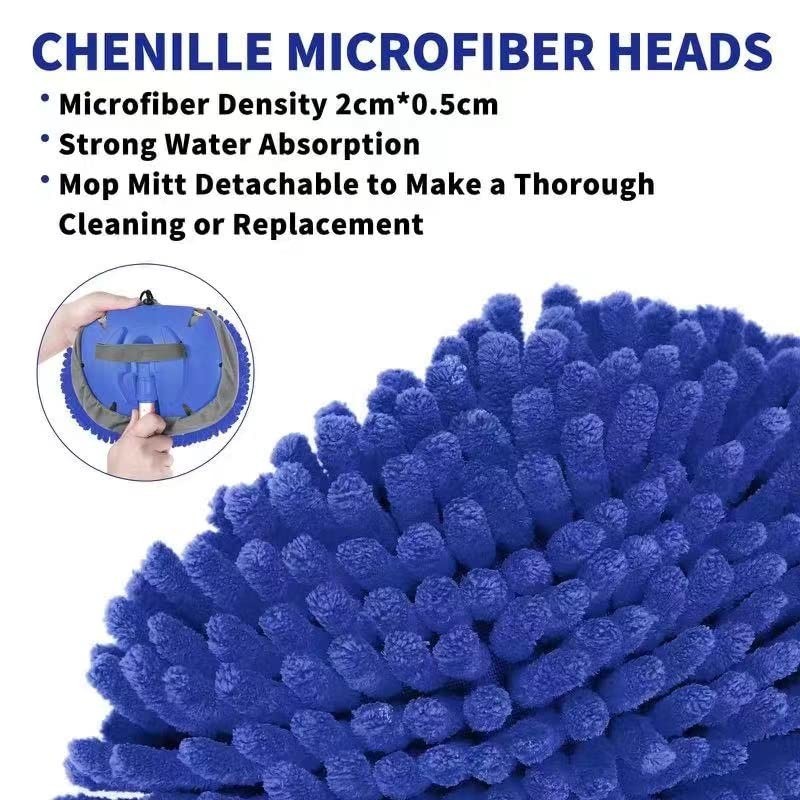 62” Car Wash Brush with Long Handle, Chenille Mop Mitt, Squeegee & Cleaning Kit