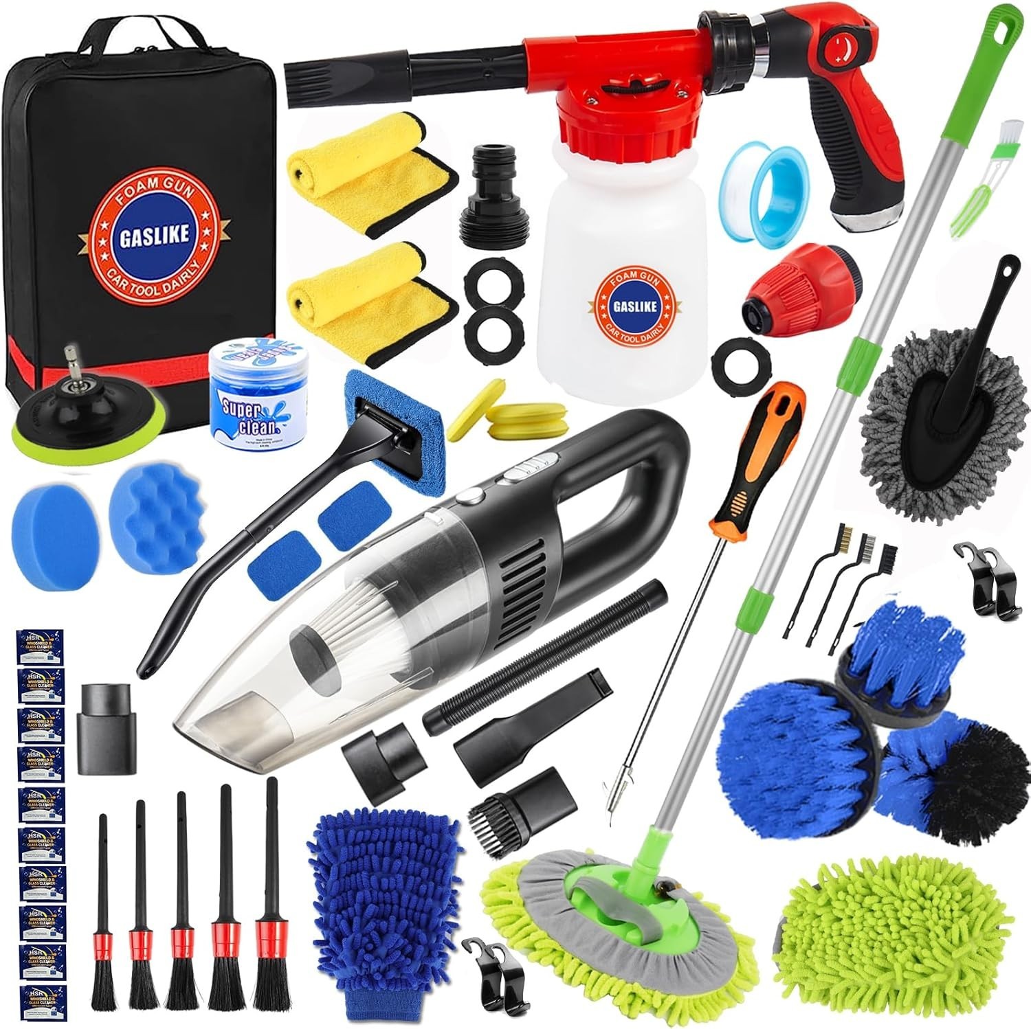 63PCS Car Wash Cleaning Kit,Car Wash Brush with Long Handle,Car Detailing Kit w
