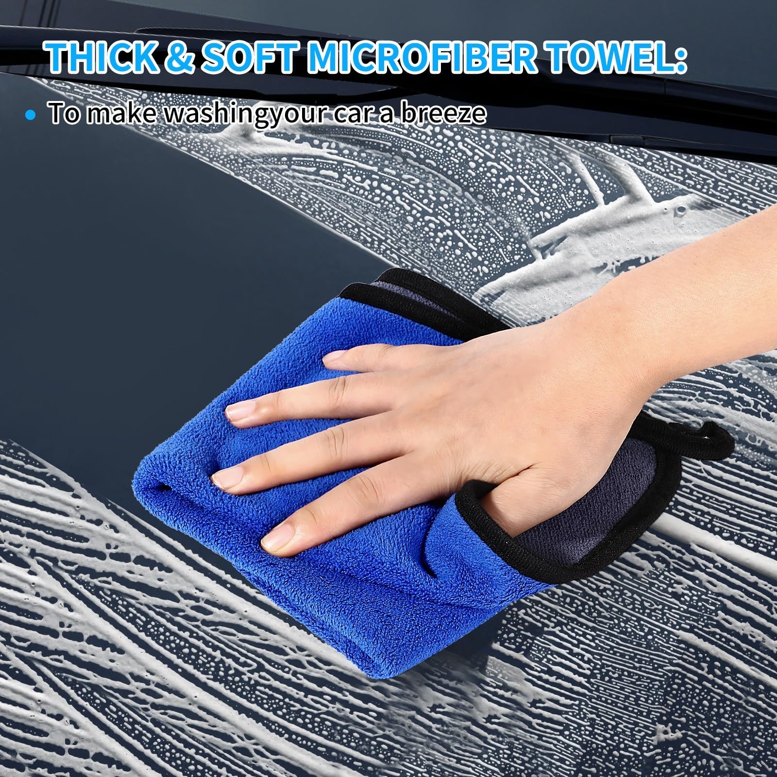 62” Car Wash Brush with Long Handle, Chenille Mop Mitt, Squeegee & Cleaning Kit