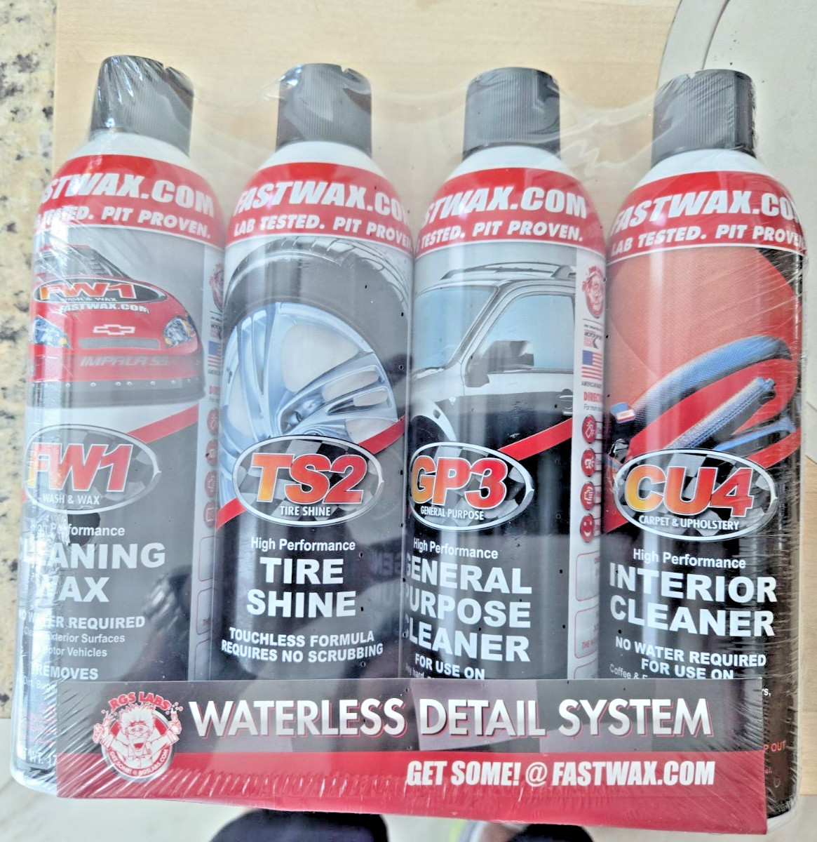 FastWax Waterless Detail System 4 Pack FW1 TS2 GP3 CU4 New Sealed Car Care Kit