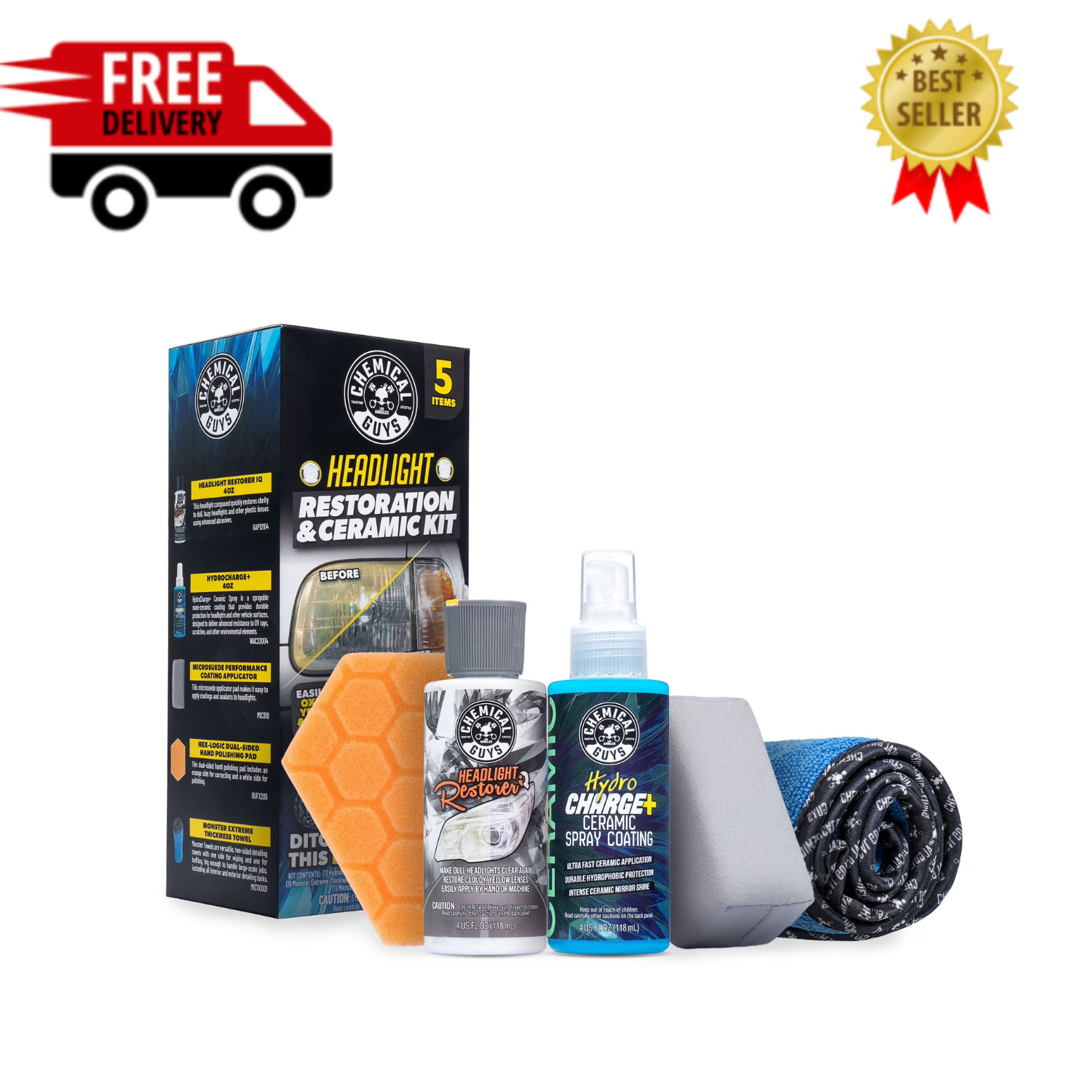 Chemical Guys Headlight Restoration & Ceramic Kit, 5 Items