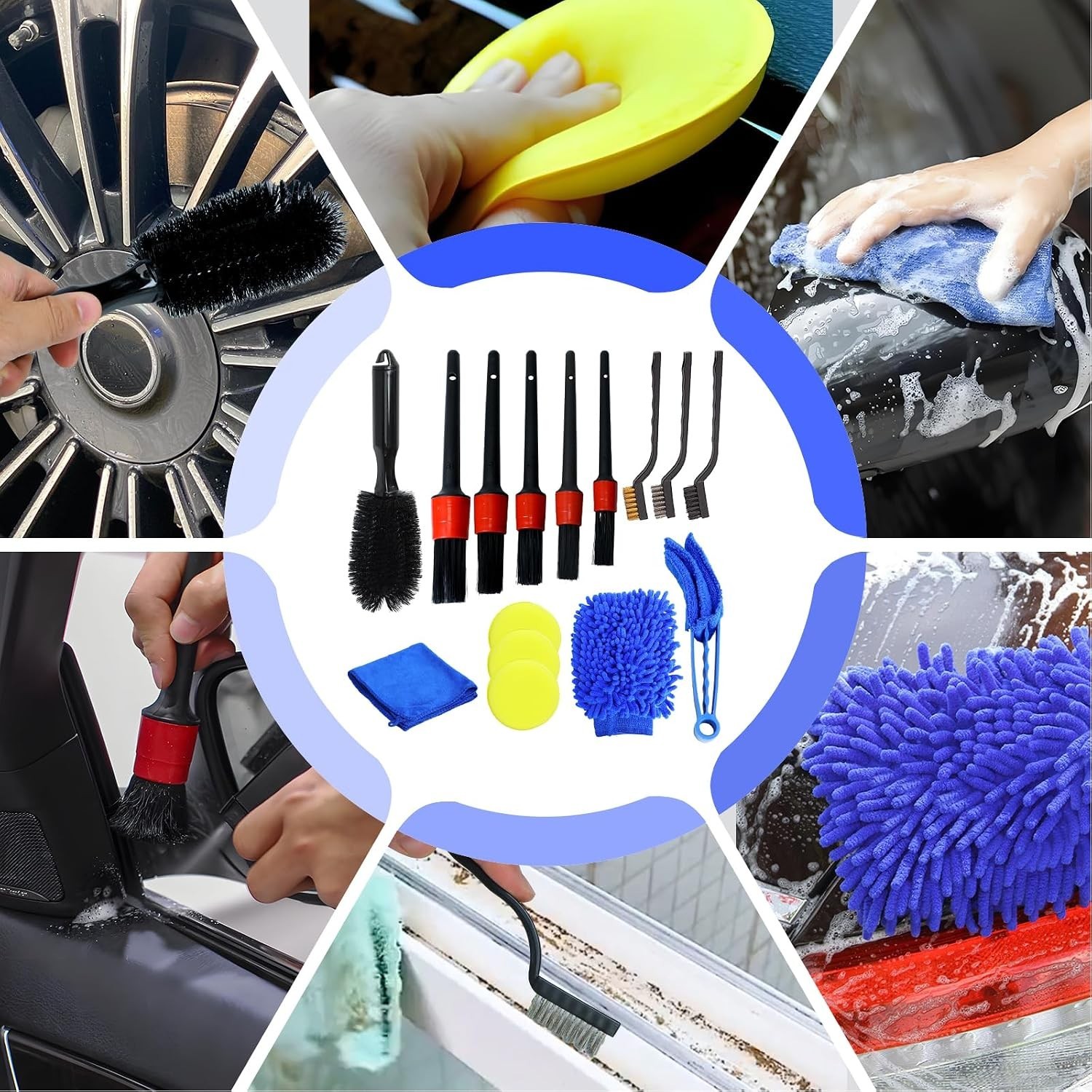 Complete 15 Pcs Auto Detailing Brush Set – Gentle, Effective Car Cleaning Tools