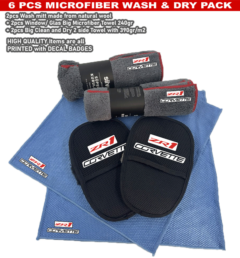 6Pack Car care Microfiber Detailing For Corvette ZR1 Wash Mitt dry Towel Clean