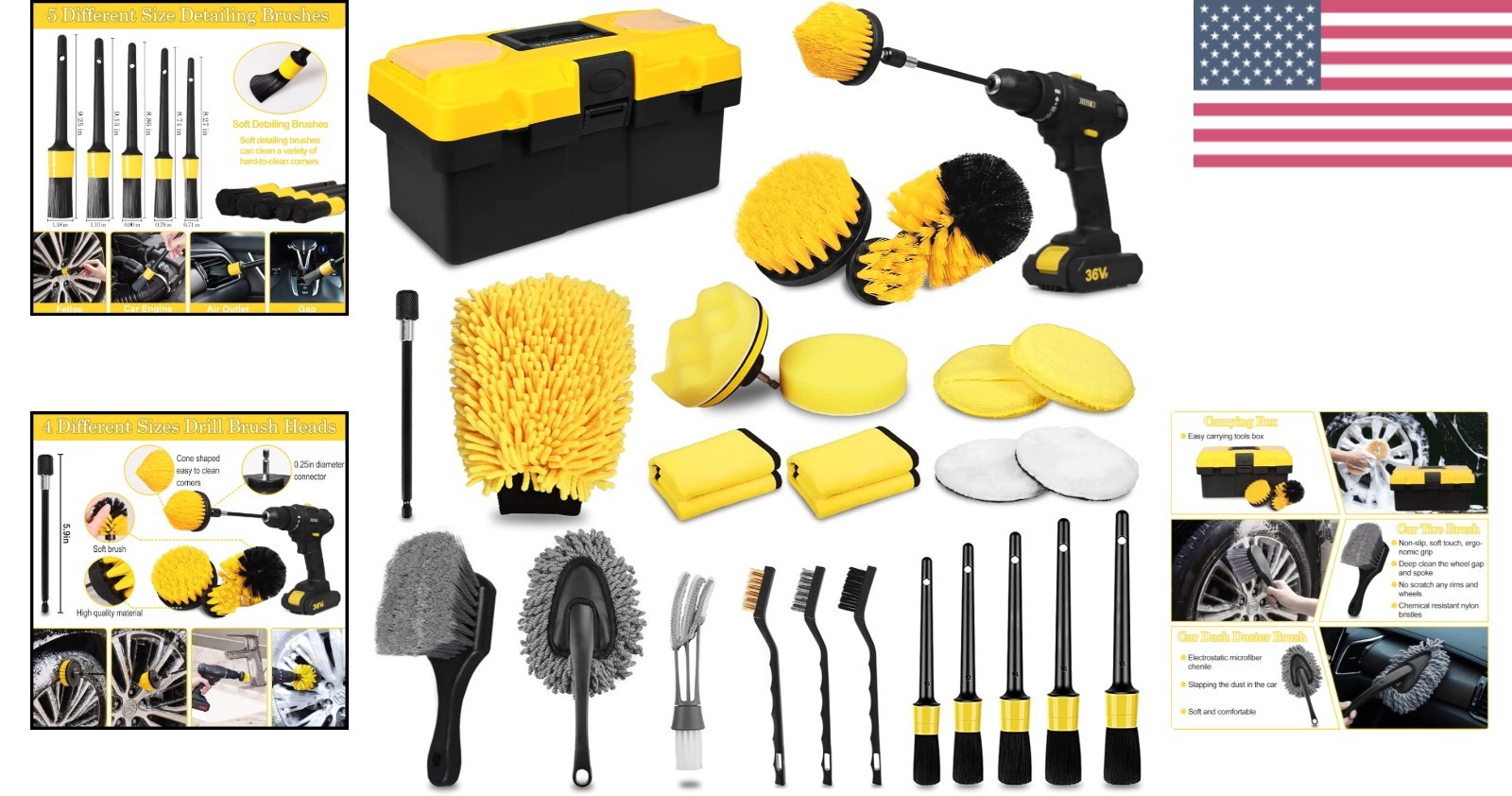 Ultimate 27PCS Car Wash Kit: Drill Brushes, Microfiber Mitt & Cleaning Tools