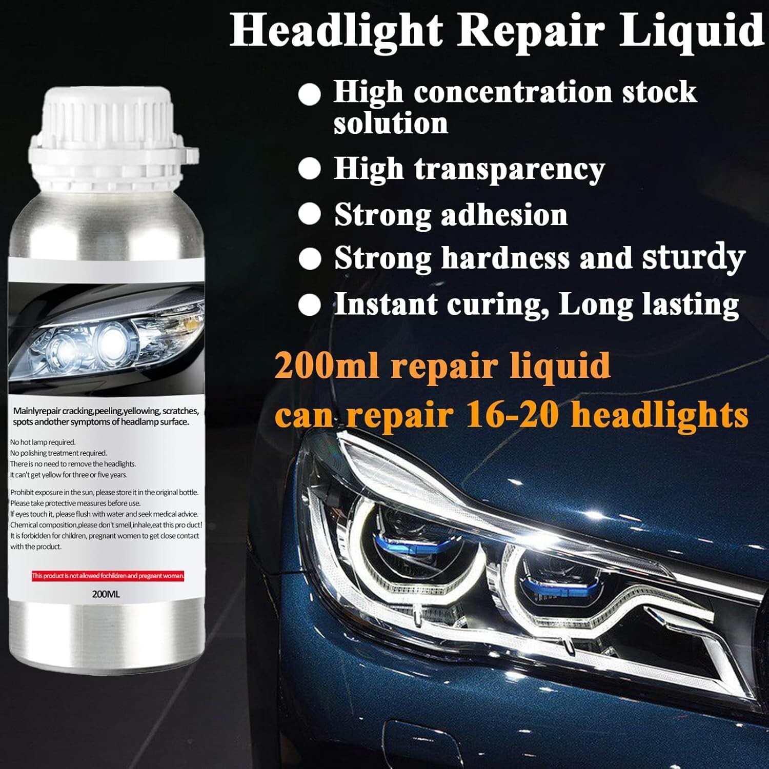 Kit de Reparación de Faros, Kit de Pulido para Faros de Auto con 200 ml de Líqui