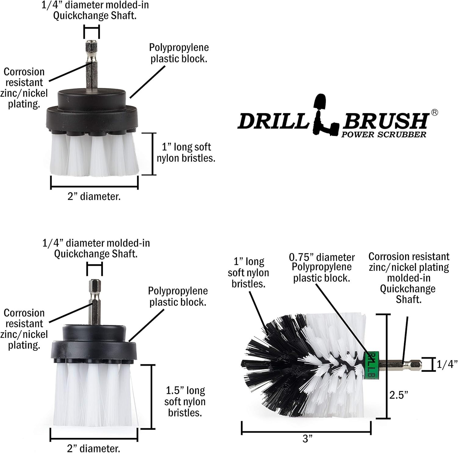 Spin Brush Drill Attachment Kit 6pc Automotive Interior & Exterior Cleaning