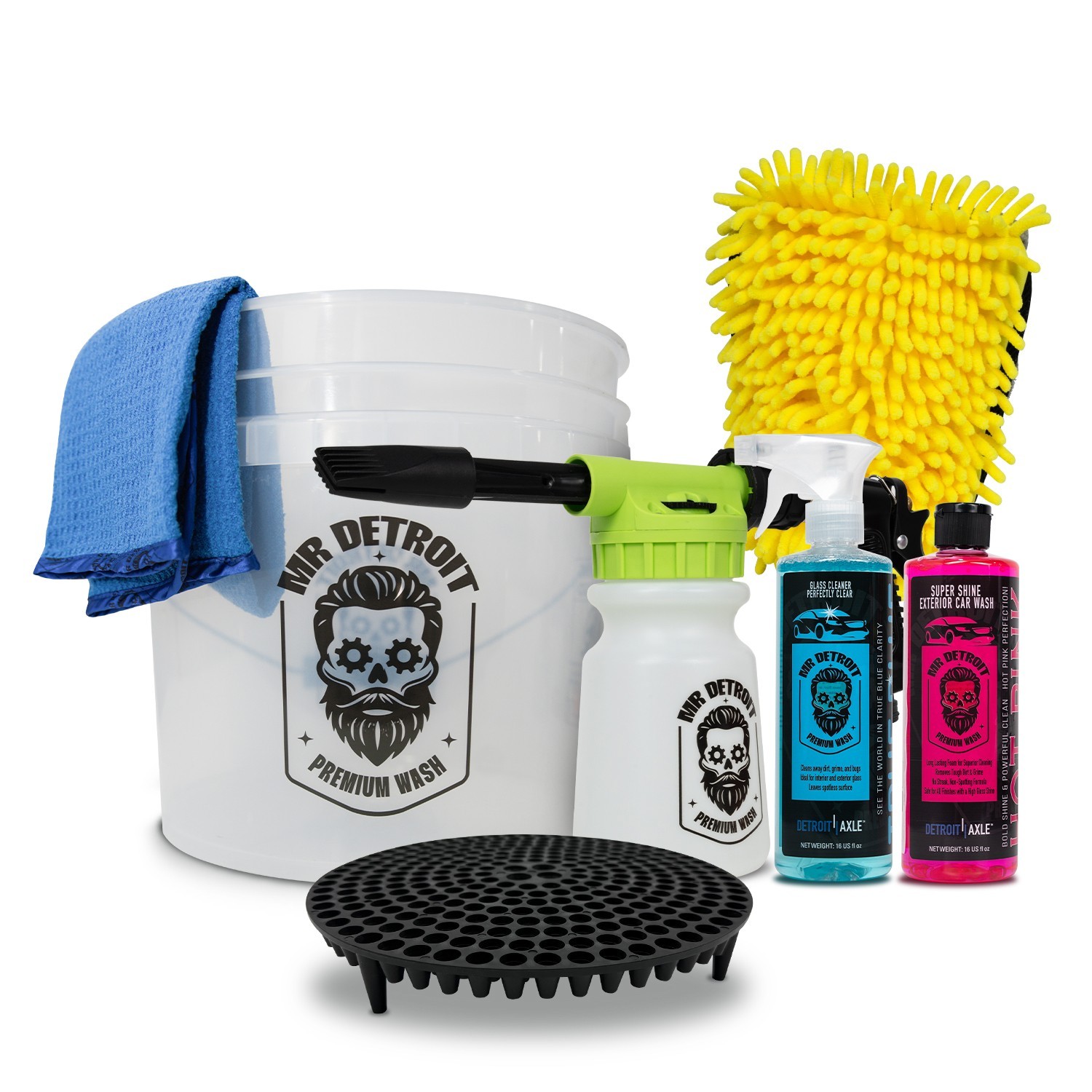 Mr. Detroit – 7pc Car Wash Kit w/Foam Blaster Car Wash Soap & More for Detailing