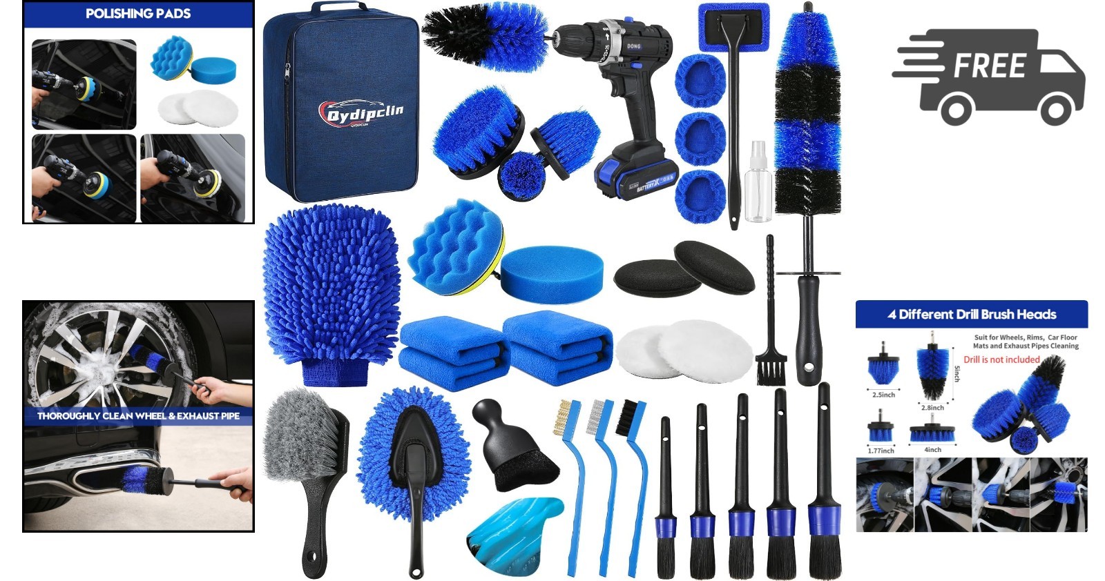 Car Detailing Kit Car Wash Supplies Brush Set Interior Exterior Wheels Cleaning