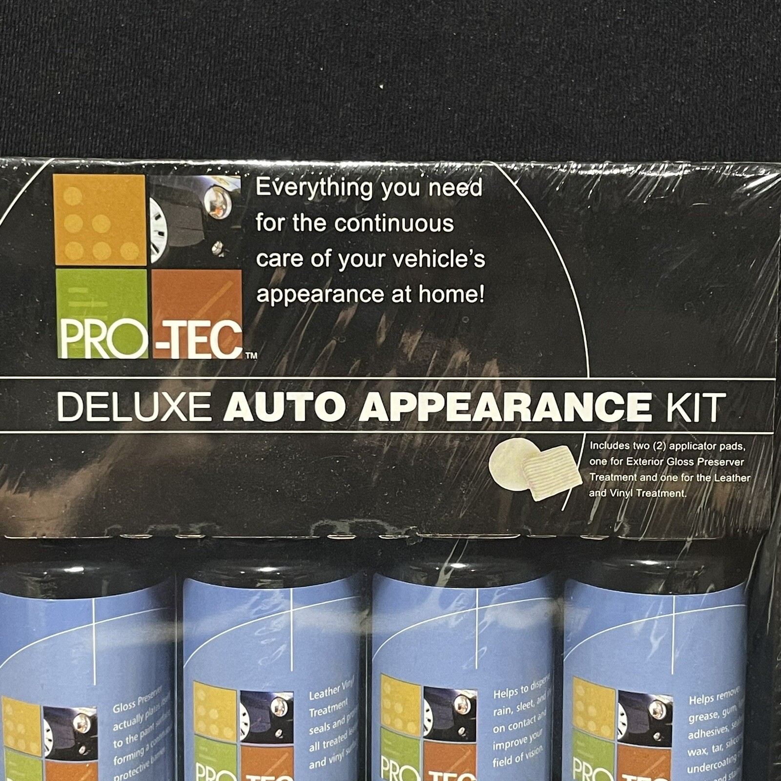 Pro Tec Deluxe Auto Appearance Kit 5 Bottles 2 Applicator Pads Brand New