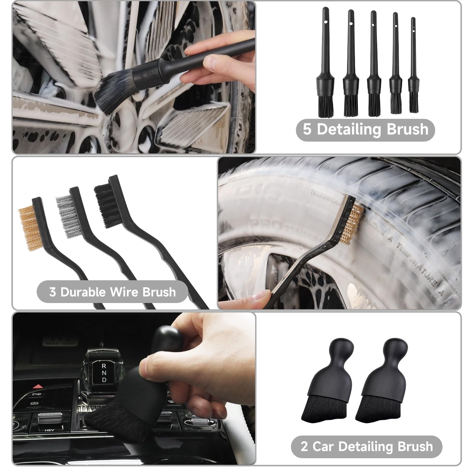 Car Detailing Kit – Brush Set, Cleaning Tools for Interior & Exterior, Auto Wash