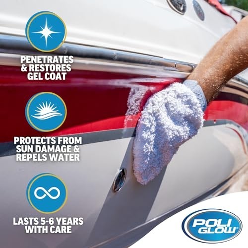 Poli Glow Boat & RV Polish Kit with Applicator Mitt – 32 oz High-Gloss Fiberg…