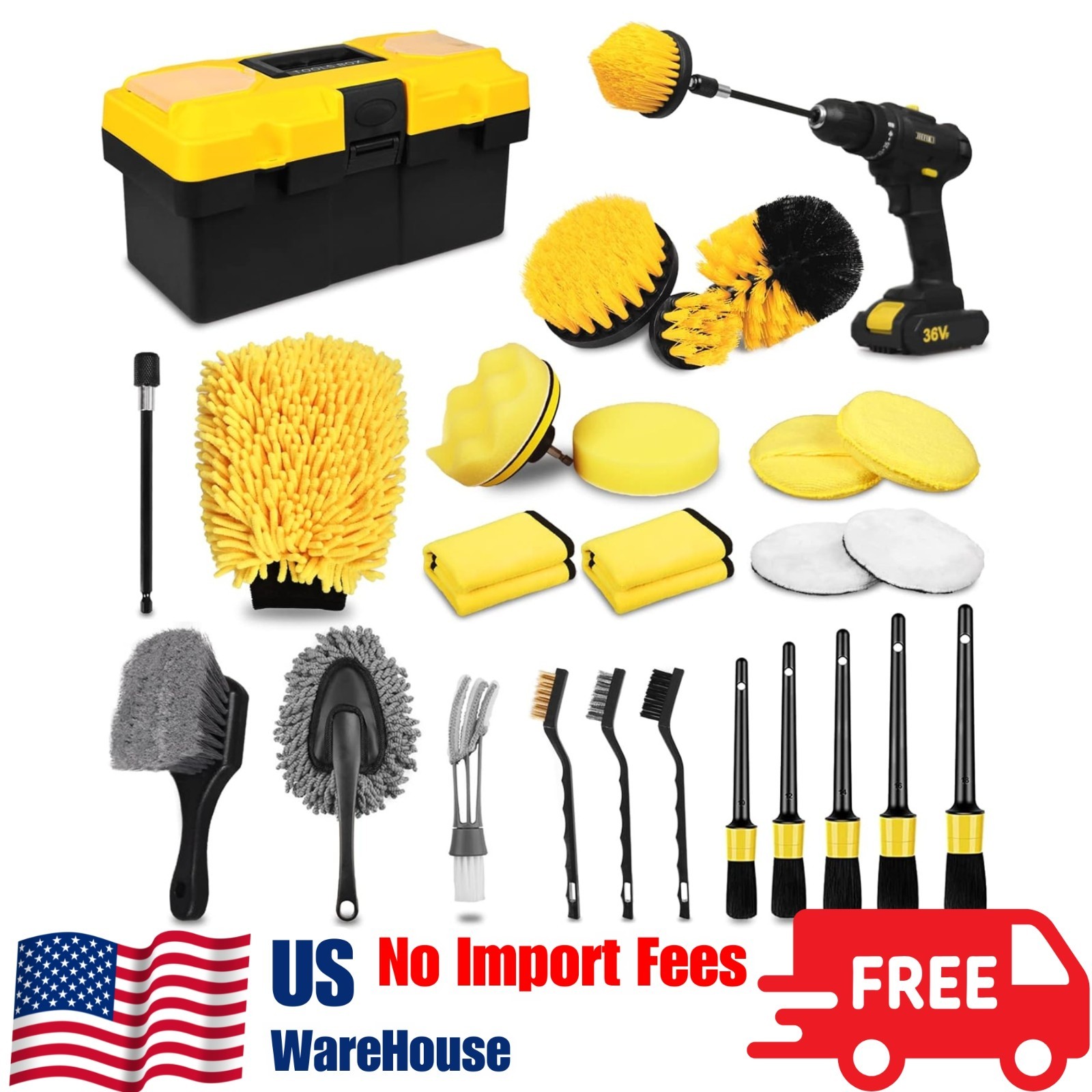 All-in-One 27-Piece Car Cleaning Brush Set – Drill Attachments & Towels Included