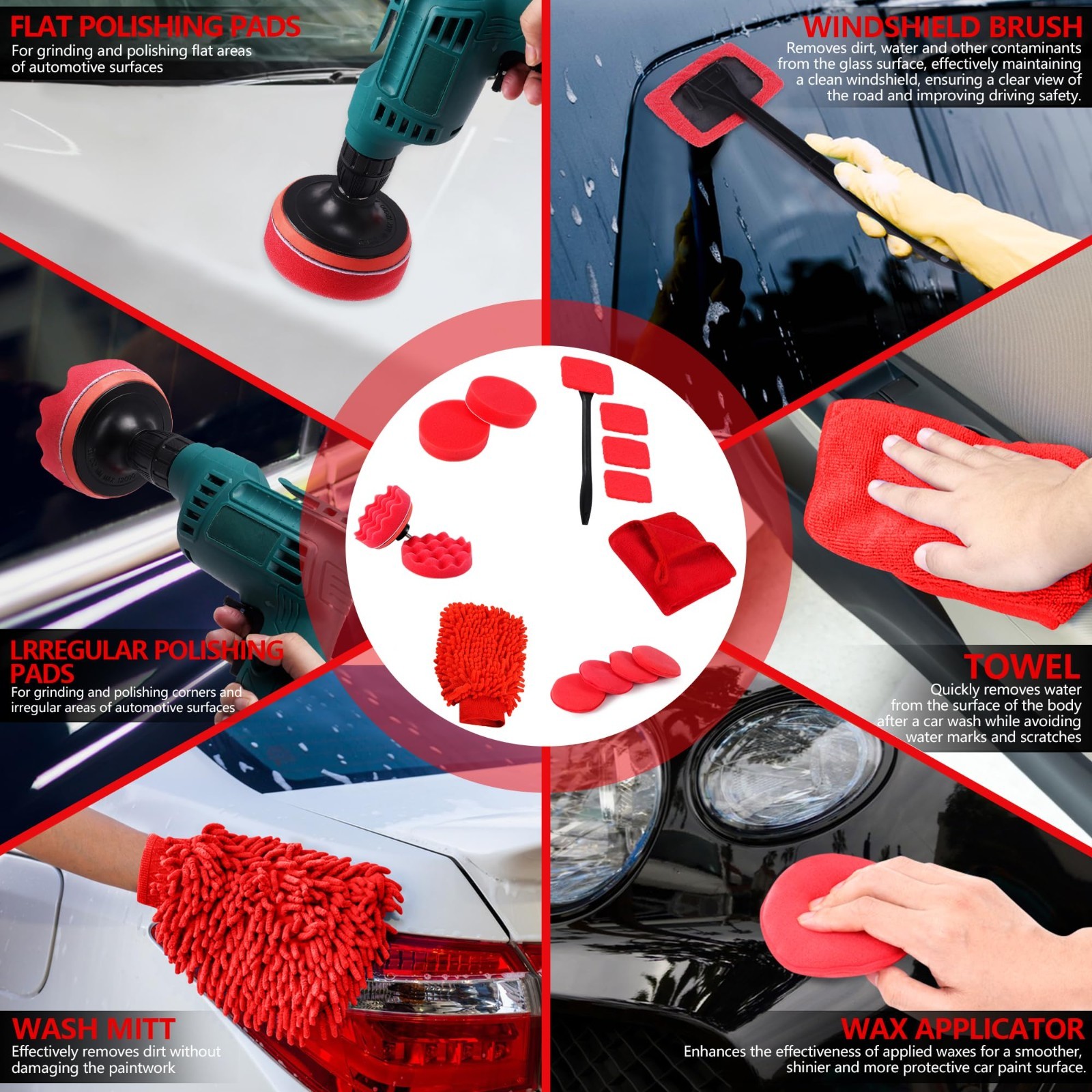 35Pcs Car Detailing & Cleaning Kit – Windshield Tool, Wheel Brush, Polishing Pad