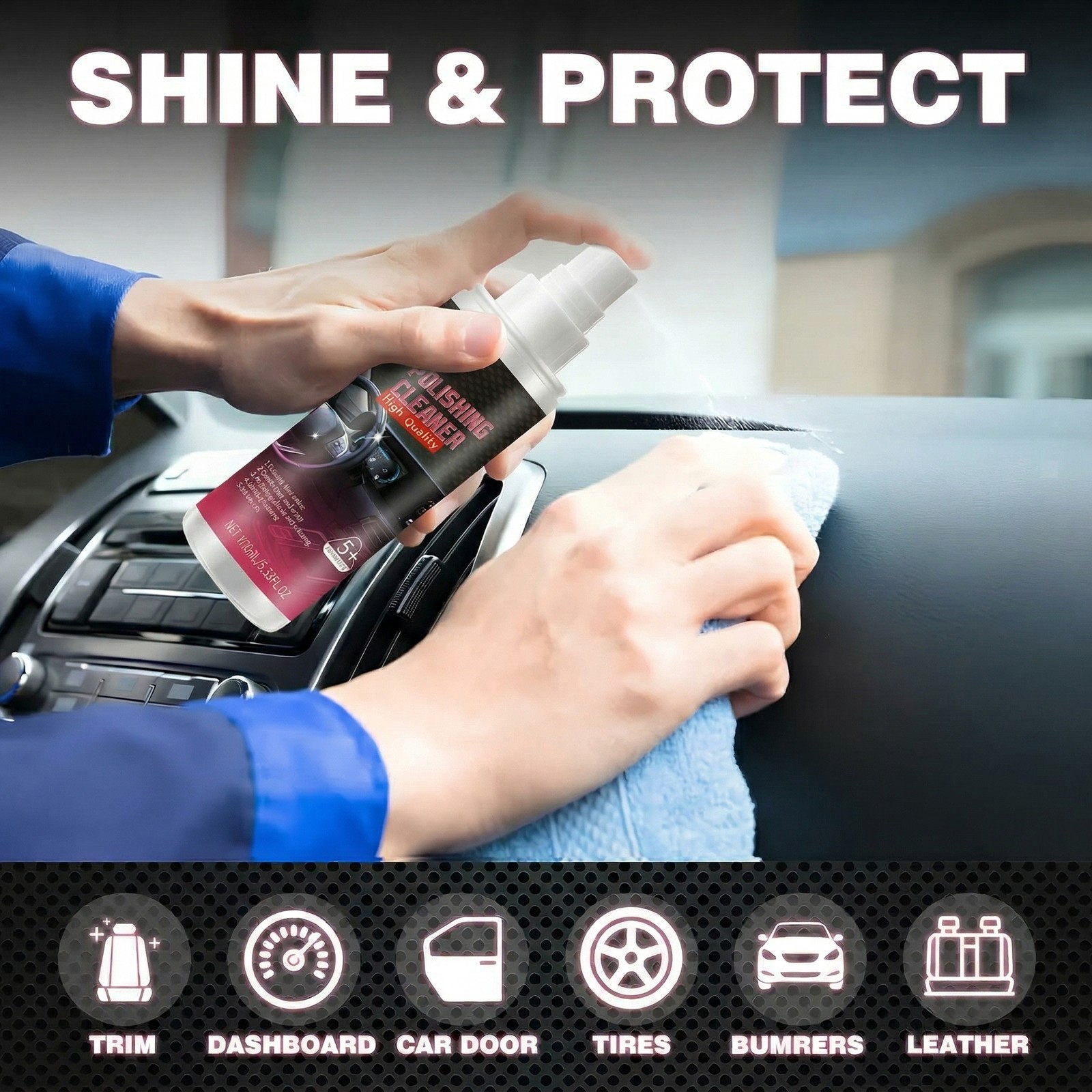 100ML Polishing Cleaner Car Interior,Vehicle Interior Polish for Rubber, Leather