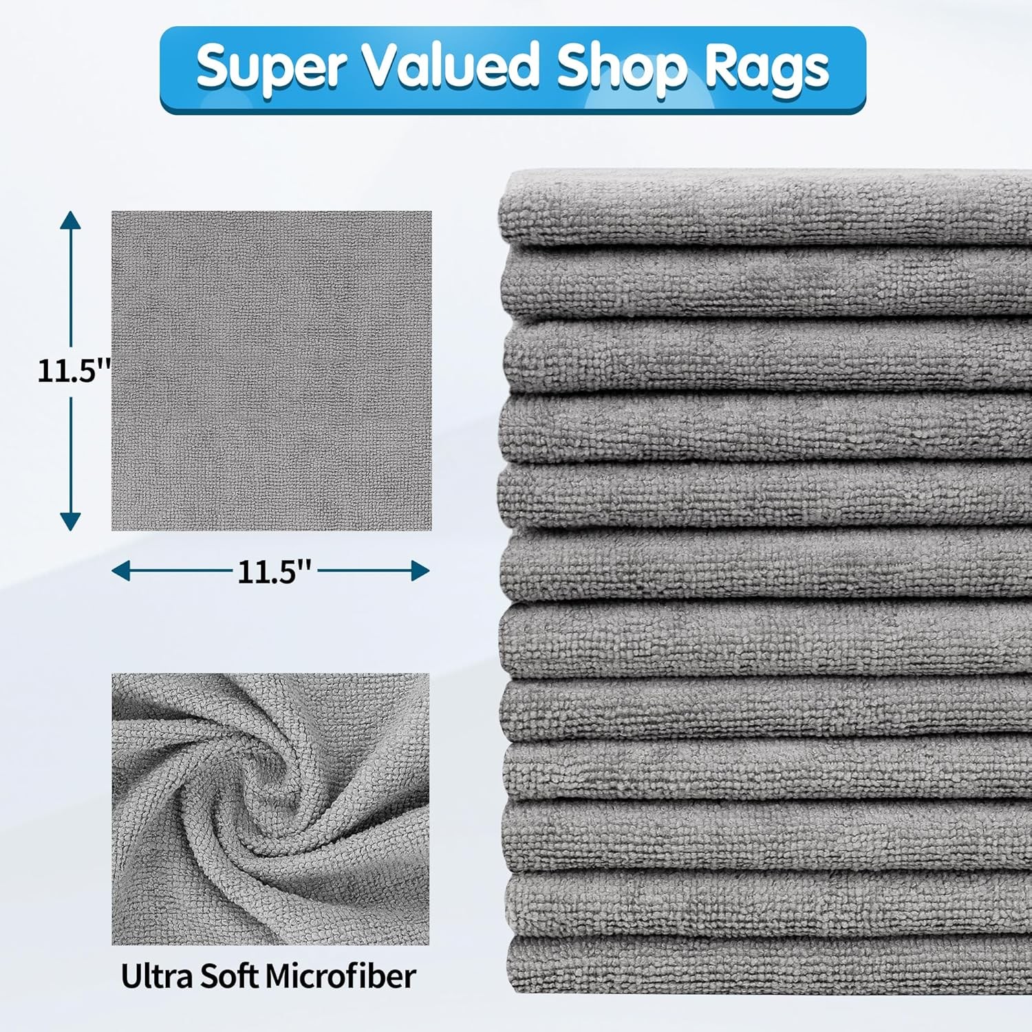 100 Pack, Gray Microfiber Cleaning Cloths Bulk, Automotive Microfiber Towels
