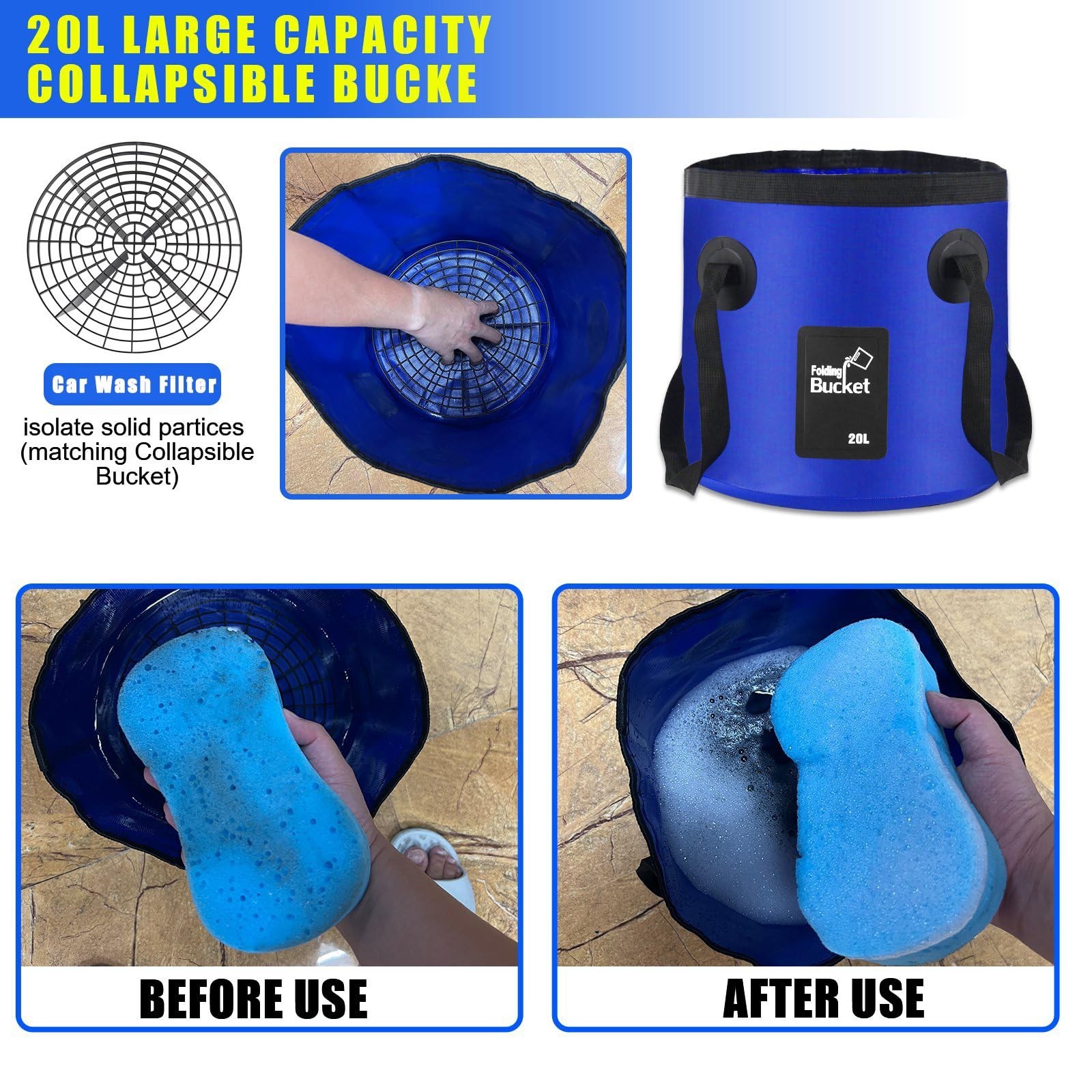 21Pcs Car Wash Kit – 62″ Long Handle Brush, Detailing Brushes, Bucket & Squeegee
