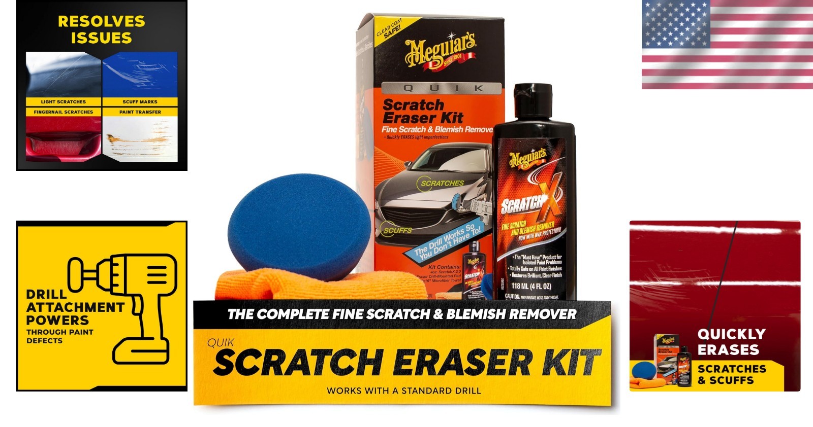 All-in-One Meguiar’s Quik Scratch Eraser Kit with ScratchX and Microfiber Cloth