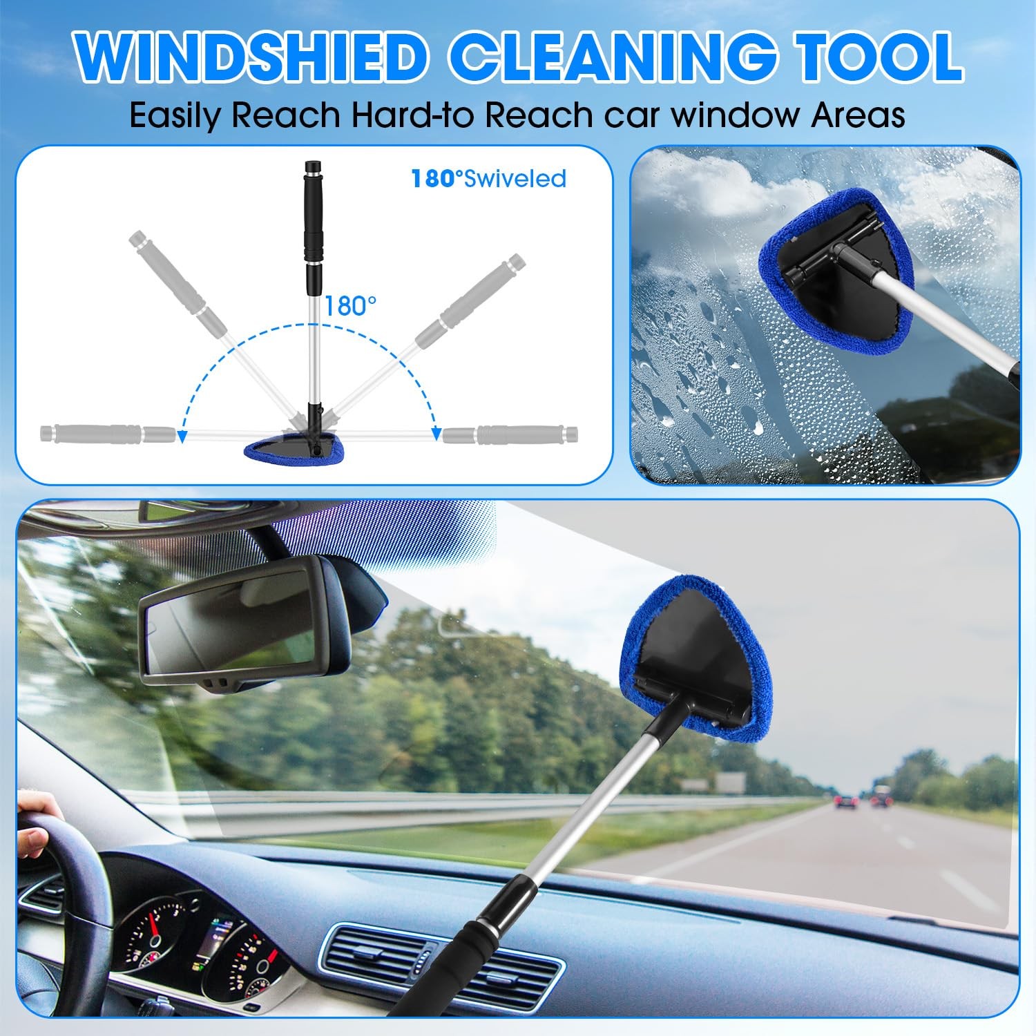 vioview Windshield Cleaner Tool, Car Interior Cleaning Kit with Extendable Ha…