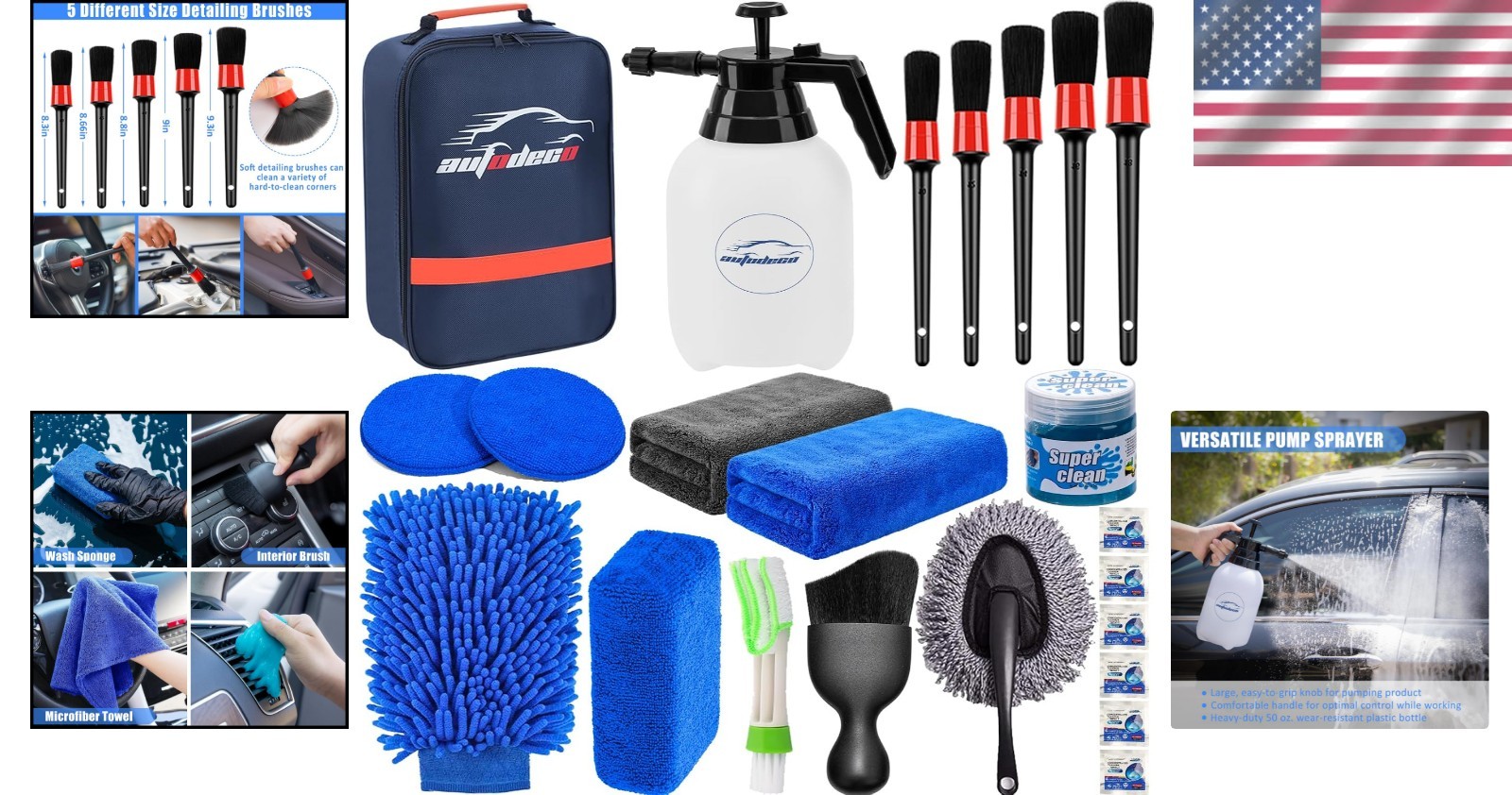 Multi-Functional 23Pcs Car Detailing Kit for Interior & Exterior Cleaning