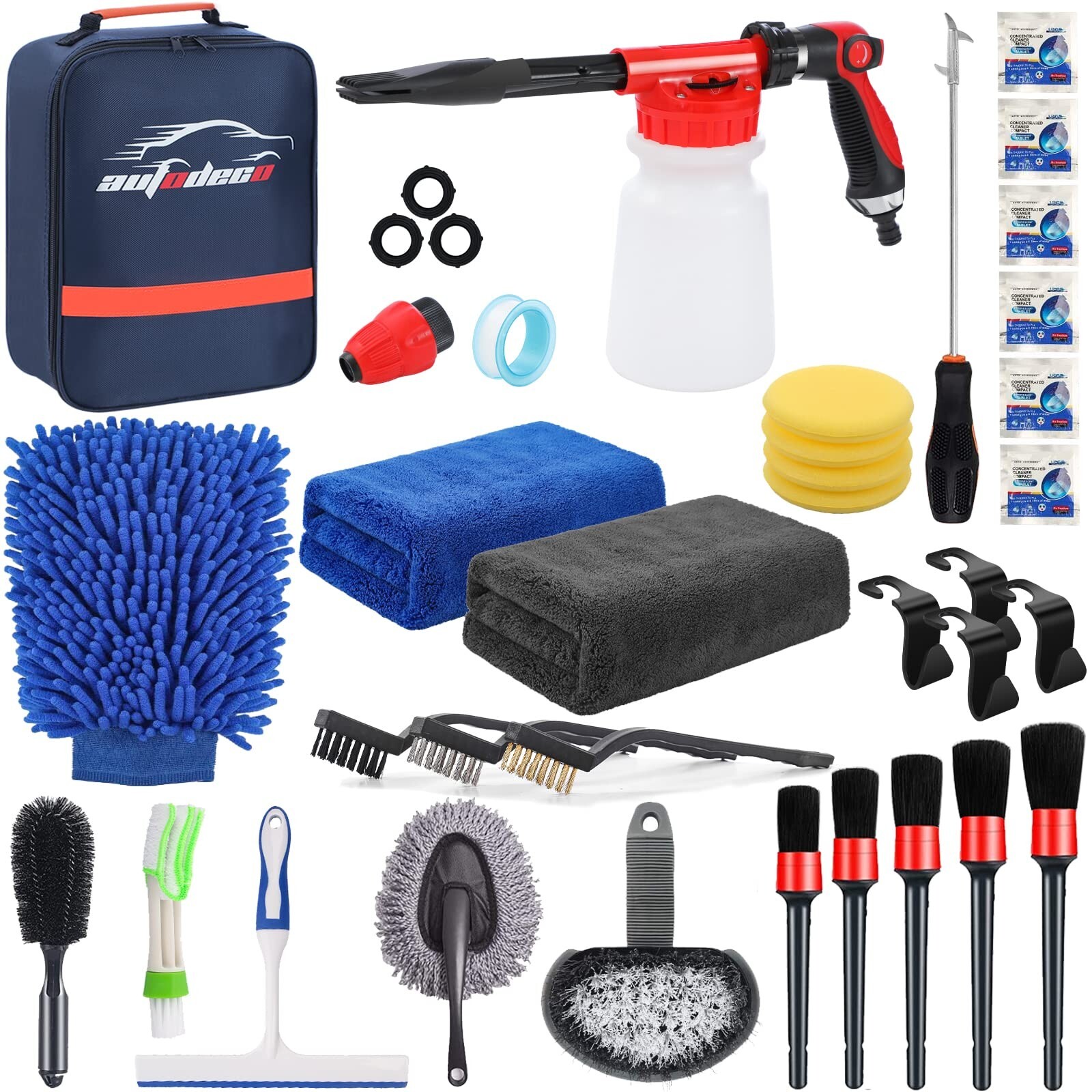 AUTODECO 33Pcs Car Wash Detailing Kit Cleaning Kits with Foam Gun Sprayer Bru…