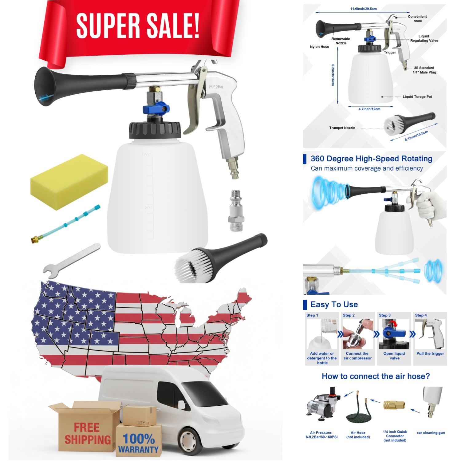 Professional Car Cleaning Gun: Lightweight & Durable with Water Spray Function