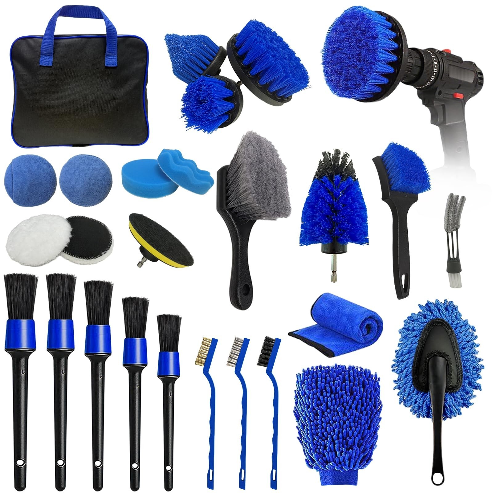 26PCS Car Detailing Kit – Brushes, Cleaning Tools, Auto Wash Accessories & Bag