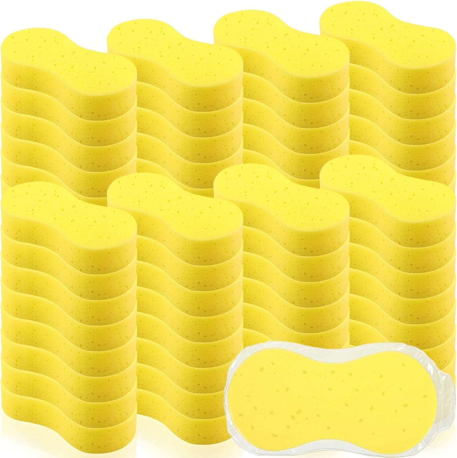 Bulk 60 Bright Yellow Multi Purpose Sponges for Car Cleaning Households and More