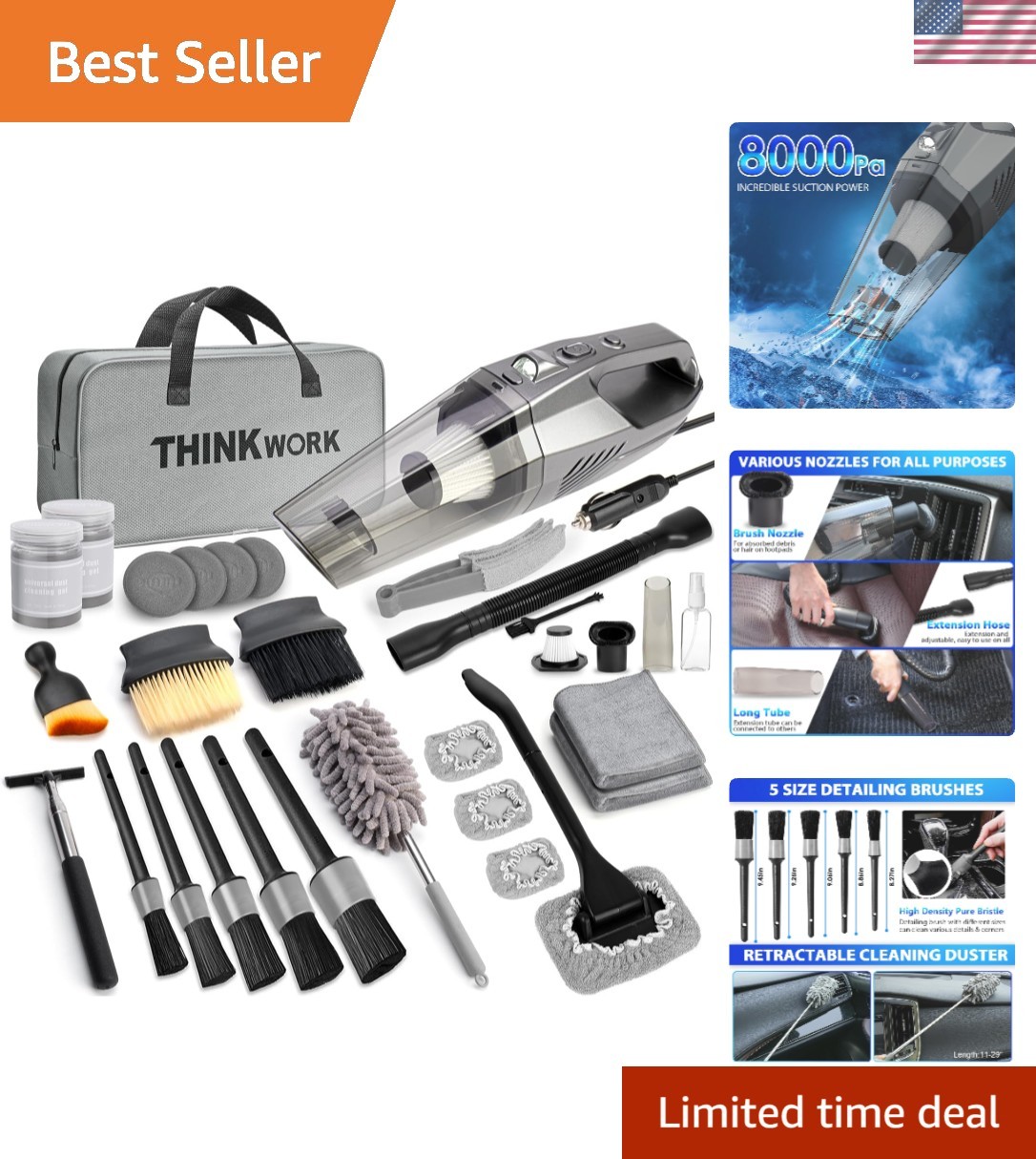 Car Cleaning Kit, Car Detailing Kit Interior Cleaner with High Power Handheld…