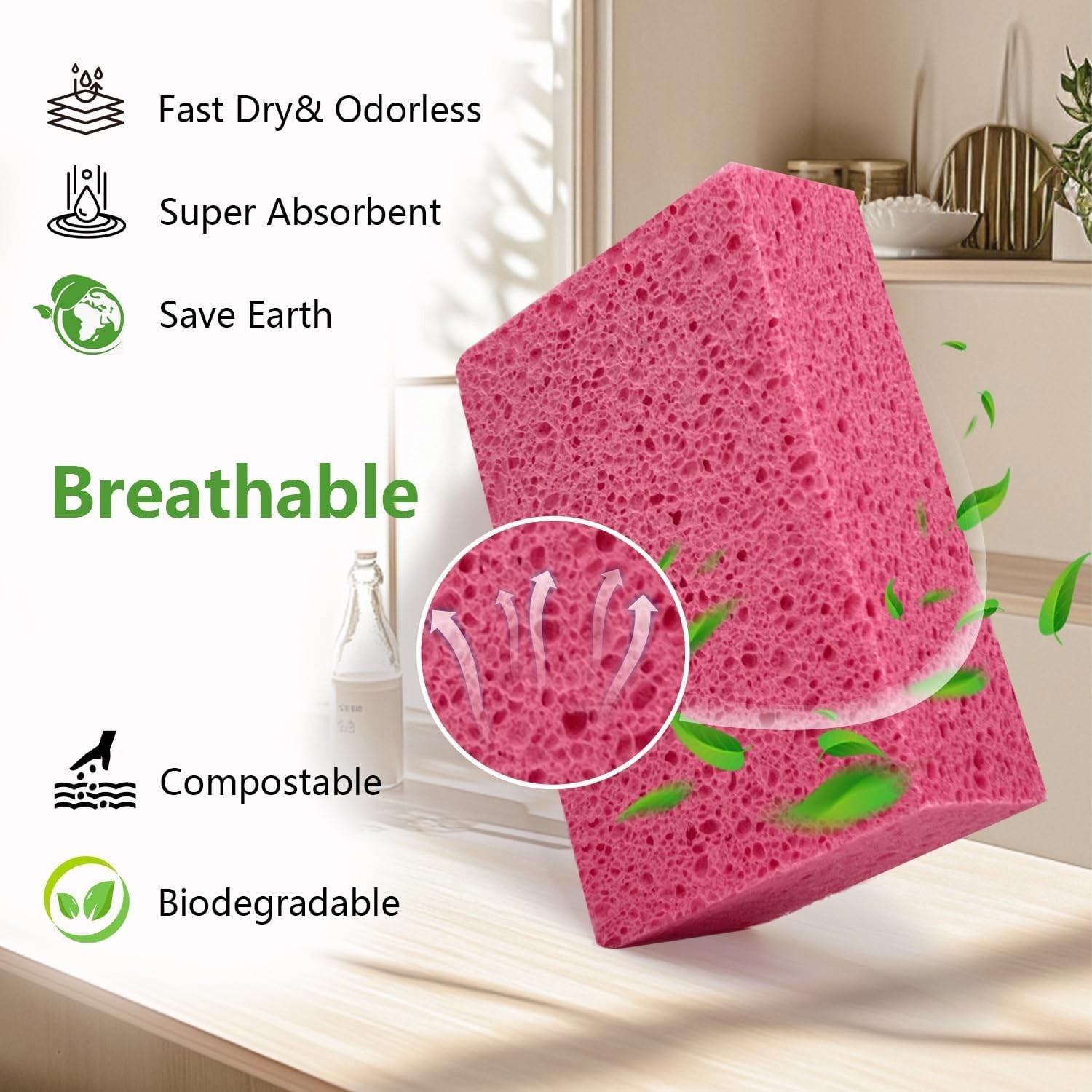 Large Pink Multi-Purpose Cleaning Sponges for Car Kitchen Bathroom 3 Pack