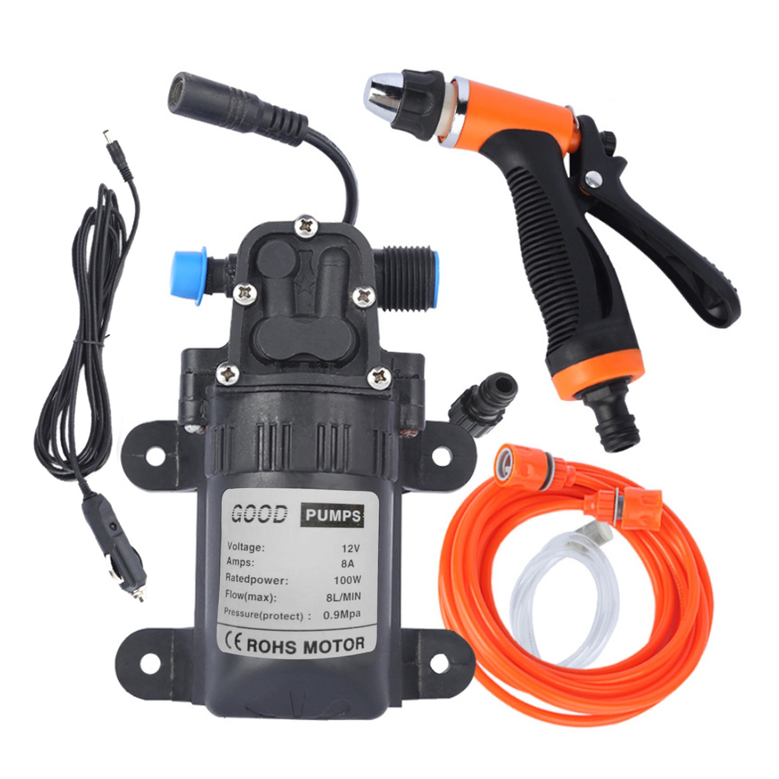 High Pressure Car Washing Machine Kit 12V Electric Pump + Wash Sprayer 2 Modes +