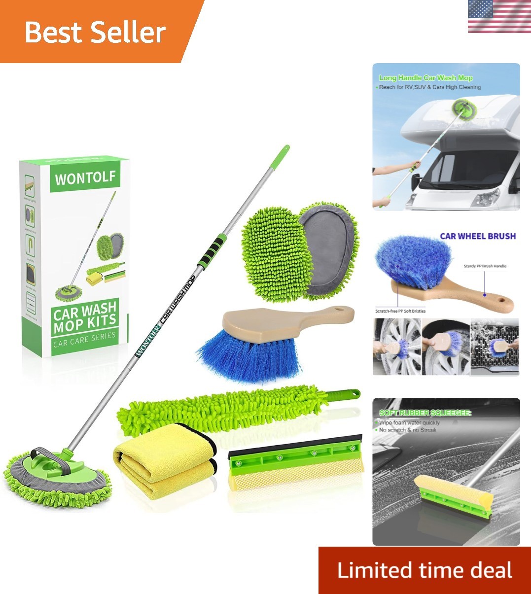 Car Wash Brush with Long Handle, Duster, and Squeegee for Vehicles