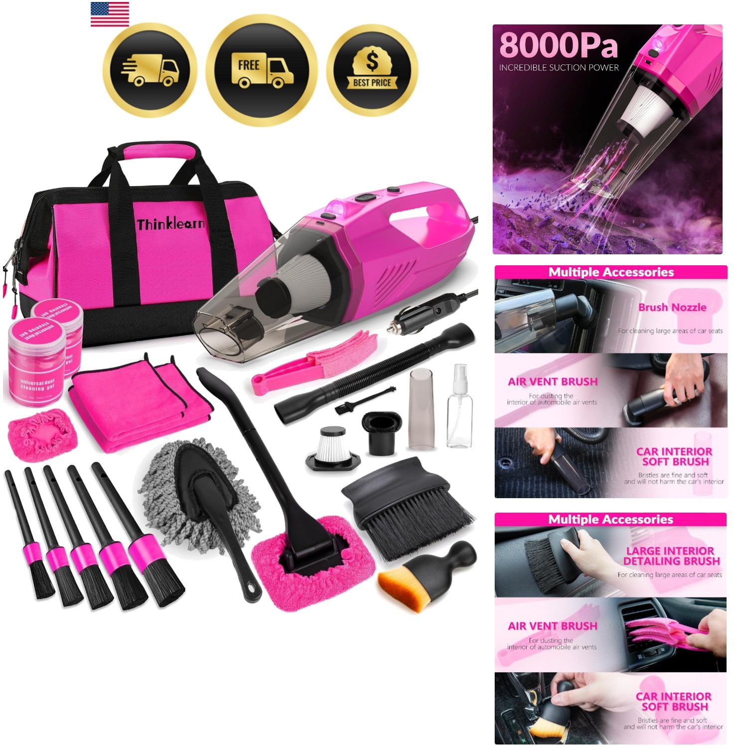 Car Cleaning Kit, Car Corded Vacuum Detailing Kit Interior with High Power Ha…