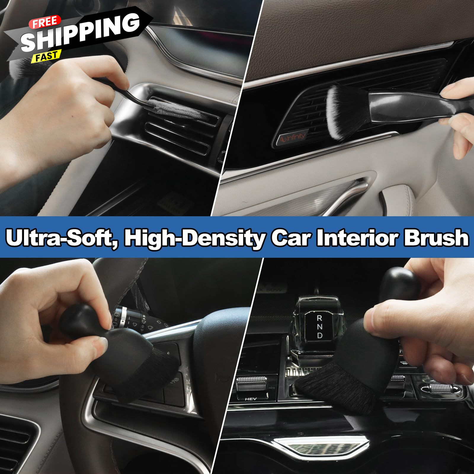 NIKCOSMK Windshield Cleaner Tool, 14Pcs Car Cleaning Kit – Interior Black