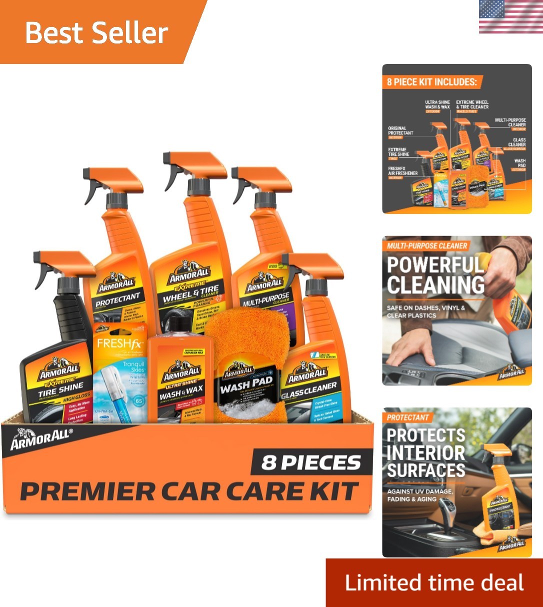 Ultimate Car Wash and Detailing Kit: 8 Piece Set with Glass Cleaner & Protectant