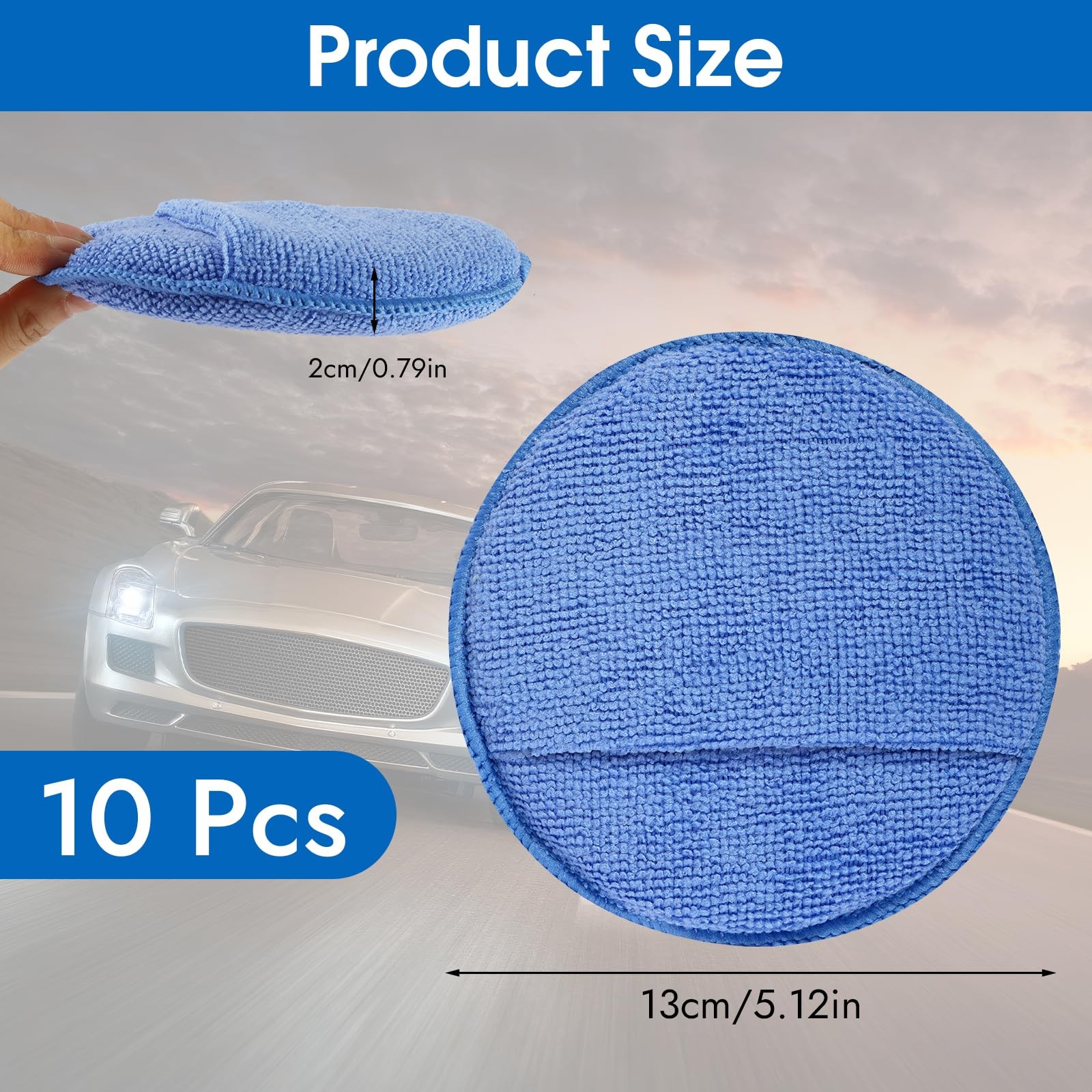 10 Pack Wax Applicator Pads, Microfiber Pad with Finger Blue
