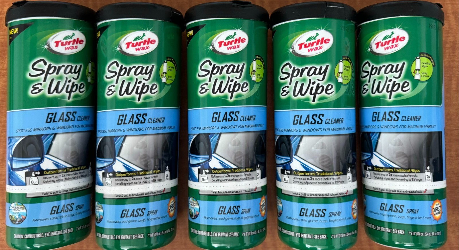 Turtle Wax Spray & Wipe Glass Cleaner 24 Wipe+8oz Spray Ea 5pack Caribbean Crush
