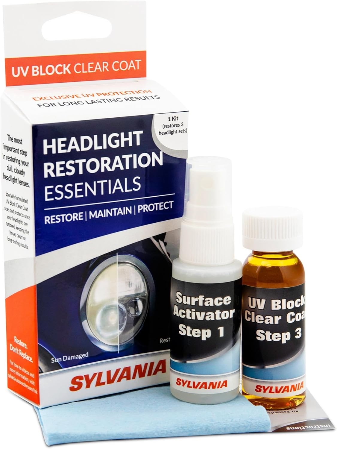 SYLVANIA – Headlight Restoration Essentials Kit – UV Block Clear Coat, Most…