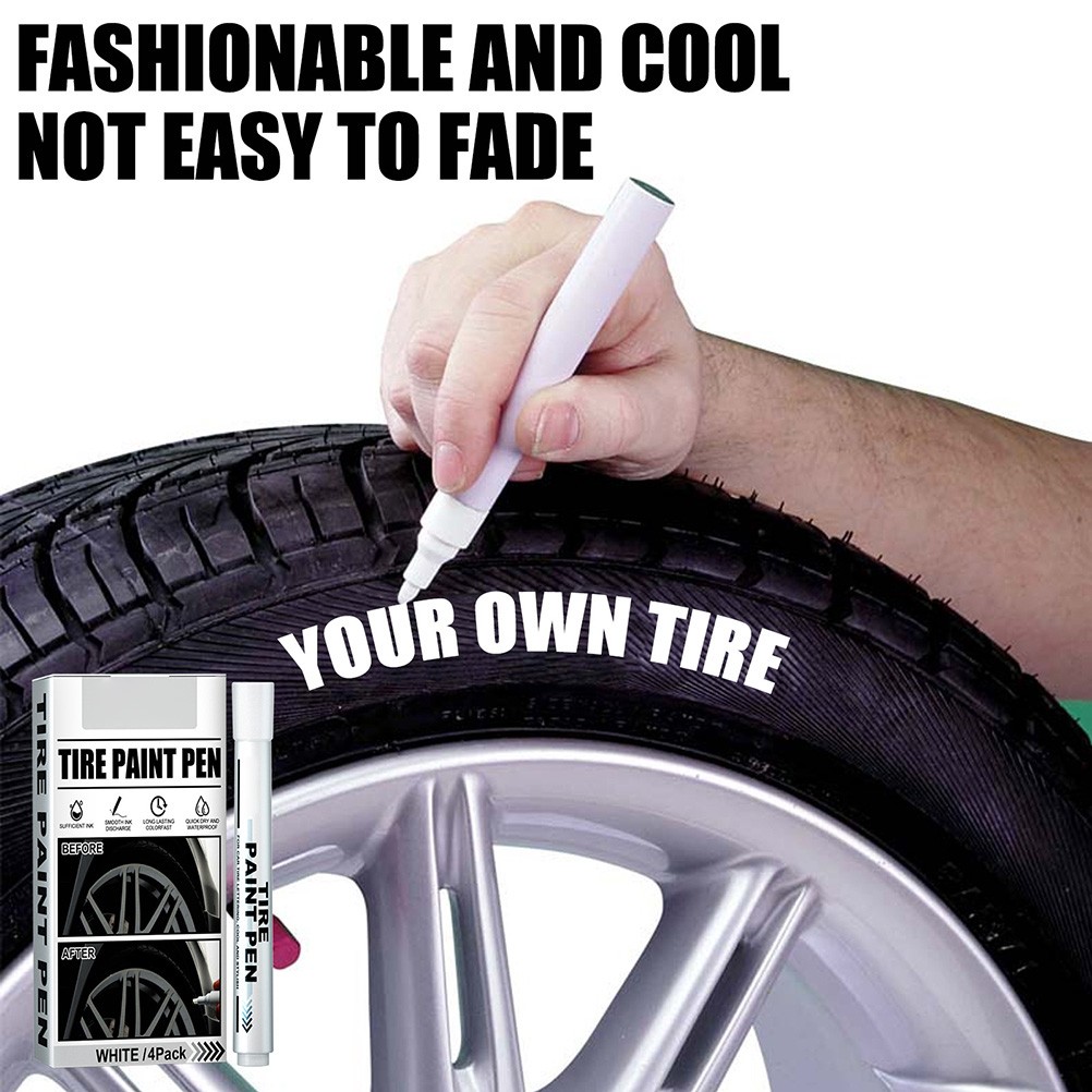 4 Pack White Marker Pen Fade Resistant Waterproof Tire Paint Marker Pen For Auto