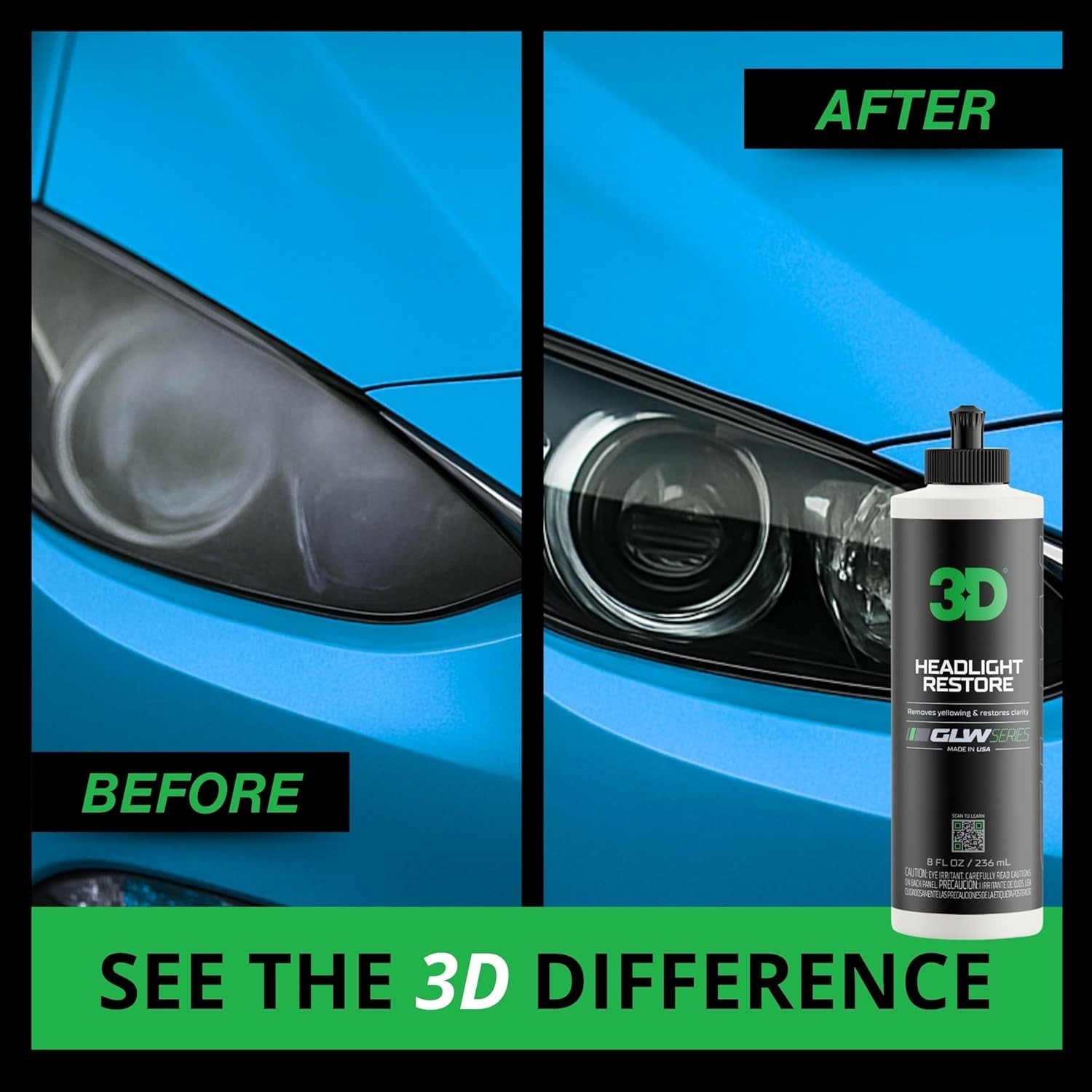 GLW Series Headlight Restore – 2-Step Kit Removes Oxidation, Scratches & Yell…